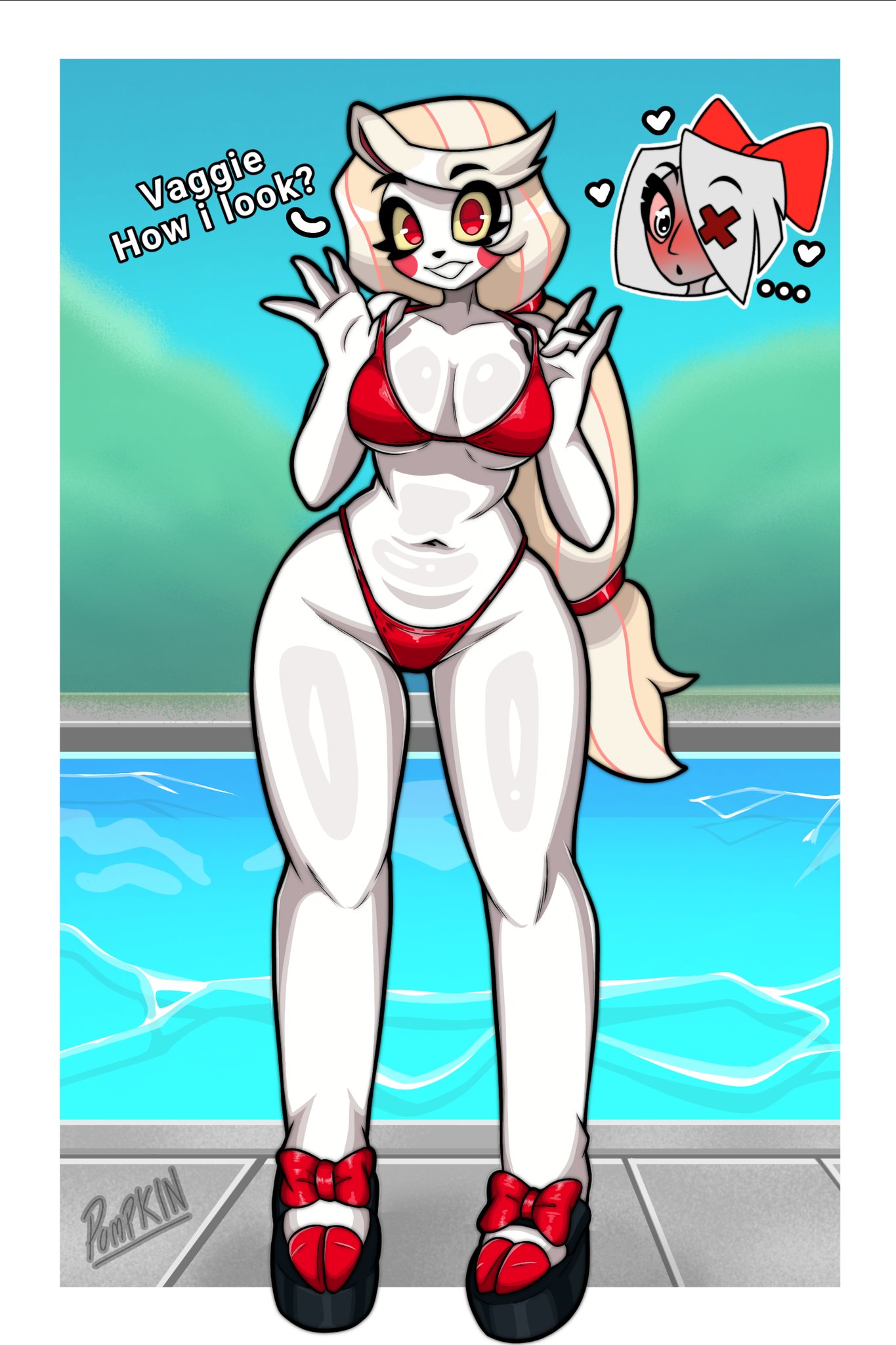 2girls, big ass, big breasts, big butt, big thighs, big titties, breasts, charlie morningstar, charlie morningstar (hazbin hotel), clothing, curvaceous, curvaceous female, curvaceous figure, curvy, curvy figure, curvy hips, female, female focus, female only, hazbin hotel, long hair, pumpkin (artist), yellow hair, yuri