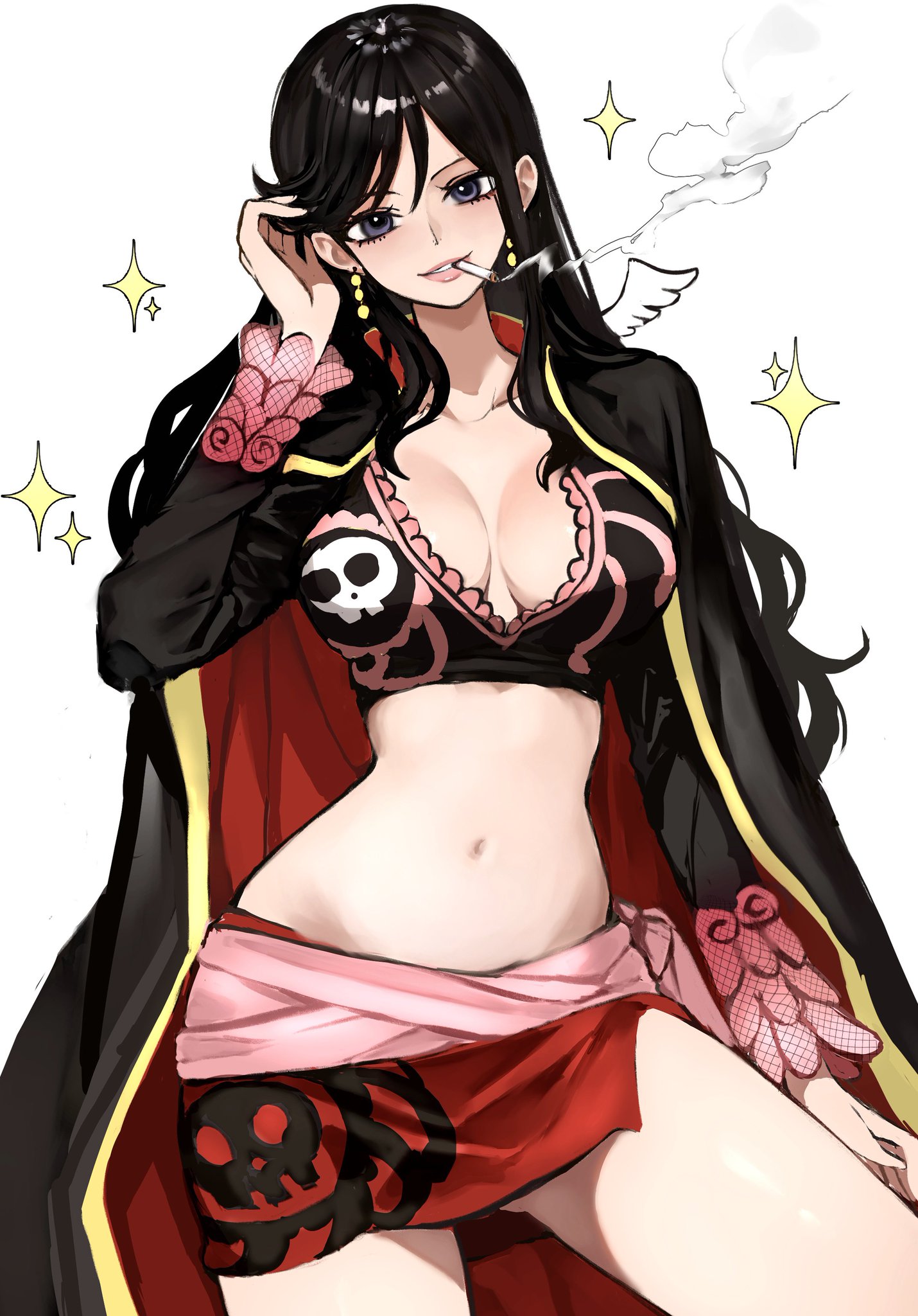 1girls, big breasts, black hair, black-haired female, breasts, clothed, clothing, color, female, female focus, female only, hi res, kasumi6, large breasts, light skin, light-skinned female, long hair, looking at viewer, one piece, shakuyaku, shounen jump, solo, solo female, tagme, thick thighs