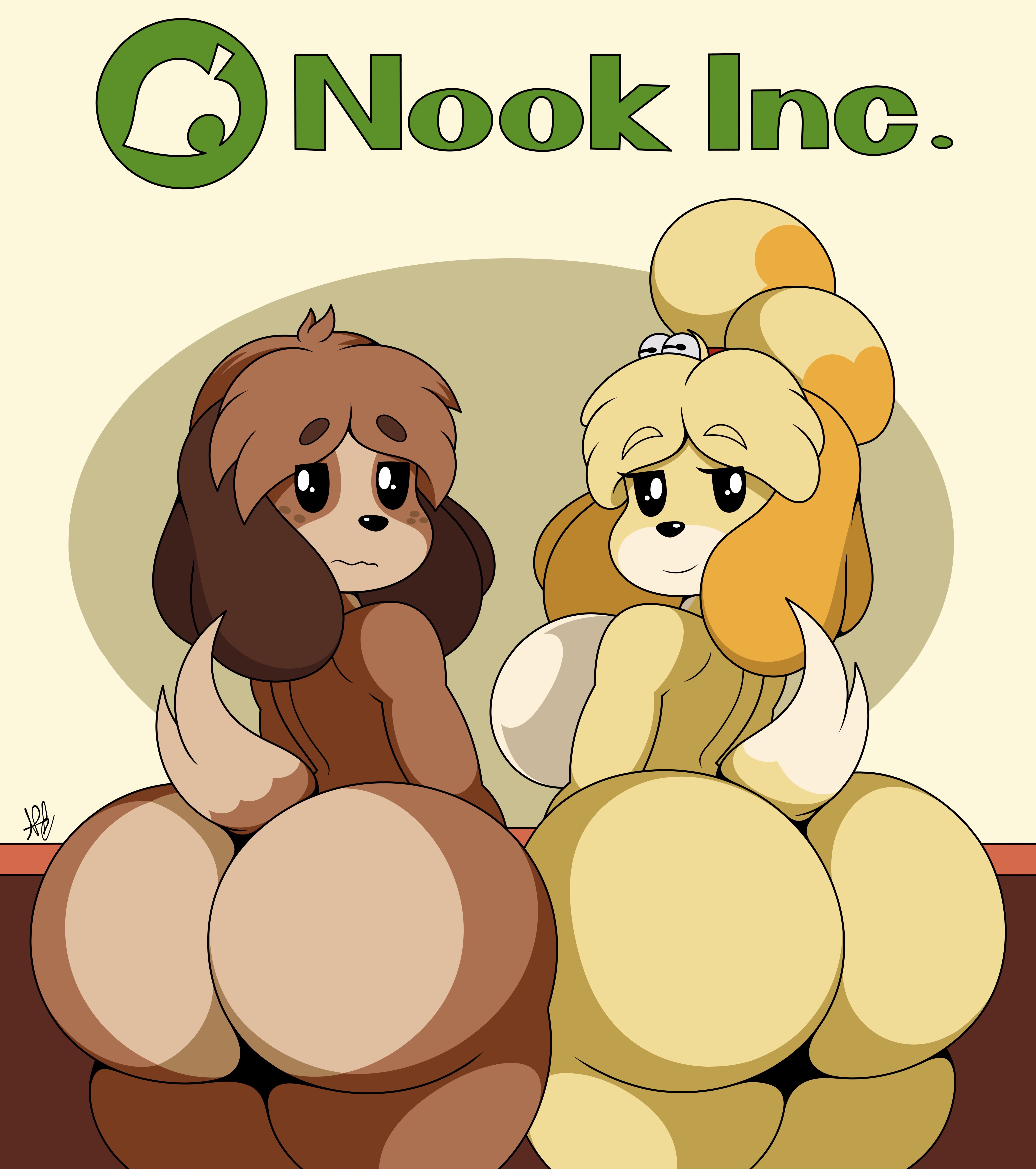 1boy, 1girls, absurd res, animal crossing, anthro, ass, bell, big ass, big ass (male), big breasts, both sexes in same situation, breasts, brother, brother and sister, brown body, brown fur, busty, canid, canine, canis, desk, digby (animal crossing), domestic dog, duo, female, femboy, freckles, furry, girly, half-closed eyes, hi res, huge ass, isabelle (animal crossing), logo, looking at viewer, looking back, male, naughty face, nervous, nintendo, nr ac, opposite sex twins, shaded, shih tzu, siblings, sideboob, signature, simple background, sister, smile, take your pick, text, thick thighs, twins, two-tone body, two-tone fur, wide hips, yellow body, yellow fur