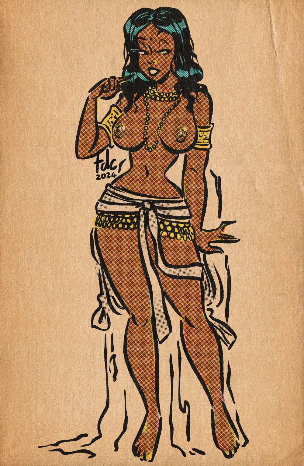 big_breasts bindi dark-skinned_female fine_art_parody gold_jewelry harem_girl harem_outfit history hourglass_figure indian indian_female jewelry mythology nature_spirit nose_piercing tagme thedarkcartoon topless vintage wide_hips yakshi_figure_sculpture