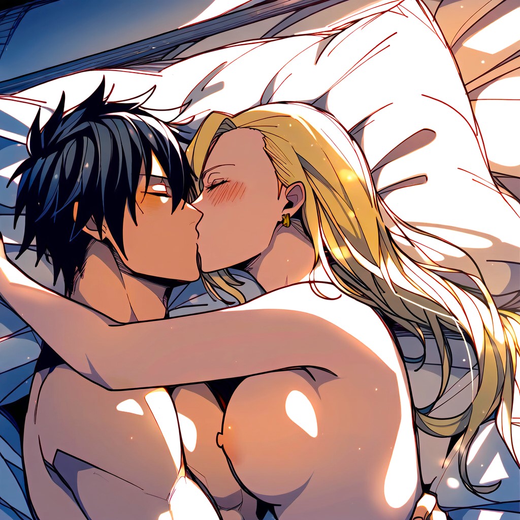 1boy1girl ai_generated anime babe beautiful_females bed bed_sheet bedroom_sex black_hair black_hair_male blonde_female blush breast_press breast_press_on_chest breasts busty_girl crossover crossover_pairing curvy dreson embrace fairy_tail gray_fullbuster gray_kiss_ino handsome hug ino_yamanaka kissing kunoichi long_hair long_hair_female love mage making_love naked naruto naruto_shippuden ninja novelai nude_female nude_male pillow sex sexy straight sunlight_rays young