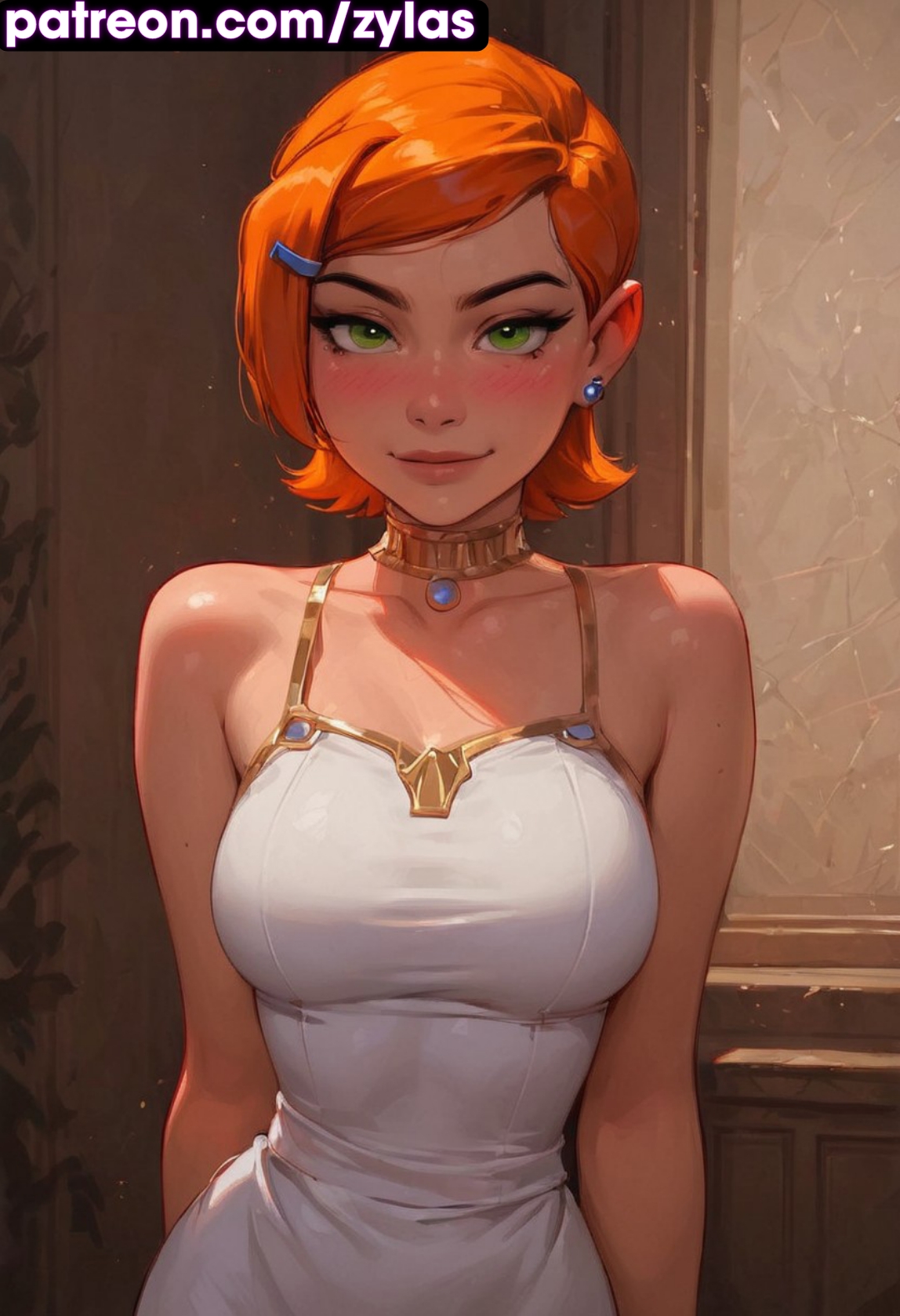 ai generated, ben 10, big breasts, breasts, female, gwen tennyson, gwen tennyson (classic), male, penis, pink nipples, pose, ryuuziken01, smile