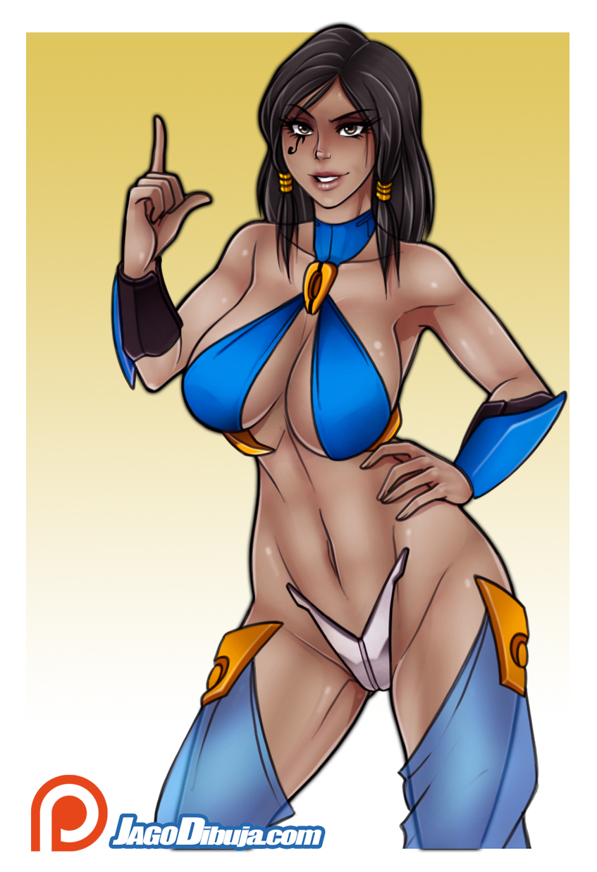 1girls, artist name, blizzard entertainment, bracelet, breasts, brown eyes, brown hair, cleavage, dark skin, dark-skinned female, egyptian, eye of horus, facial tattoo, female, female only, highres, jago dibuja, jewelry, large breasts, long hair, looking at viewer, navel, overwatch, pharah, power armor, side braids, solo, tattoo, web address