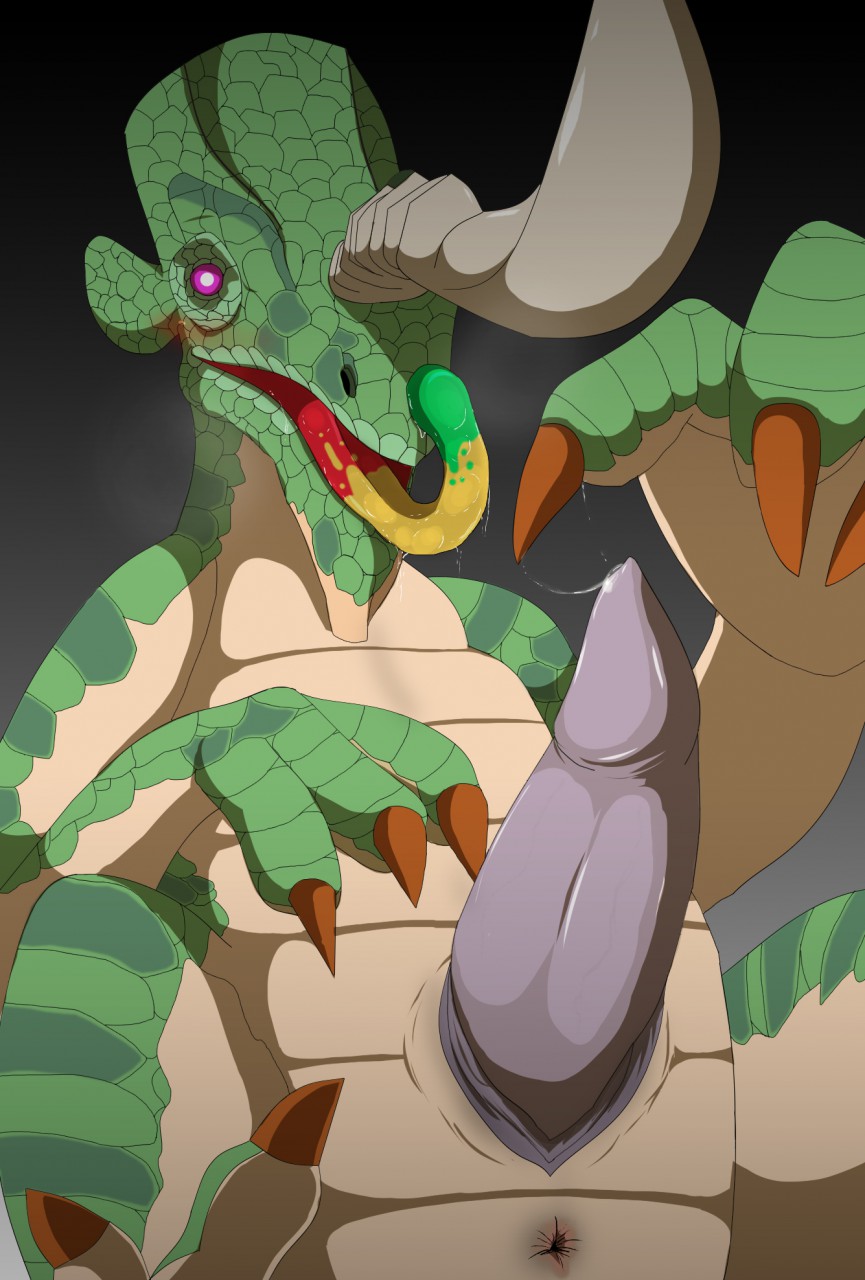 1anthro 1boy 3_fingers animal_genitalia anthro anthro_only anus breath_of_the_wild detailed_scales dipstick_tongue genital_slit glans hatzu horn lizalfos male male_only multicolored_tongue nintendo penis precum purple_eyes saliva scalie slit solo tapering_penis the_legend_of_zelda video_games winick-lim