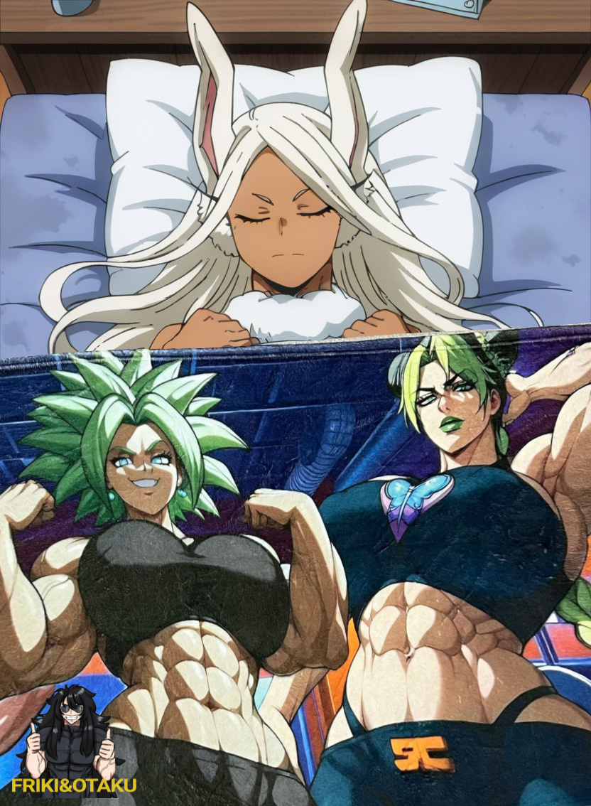 ai_generated blanket dark-skinned_male friki8otaku mirko muscular_female my_hero_academia rabbit_ears sleep