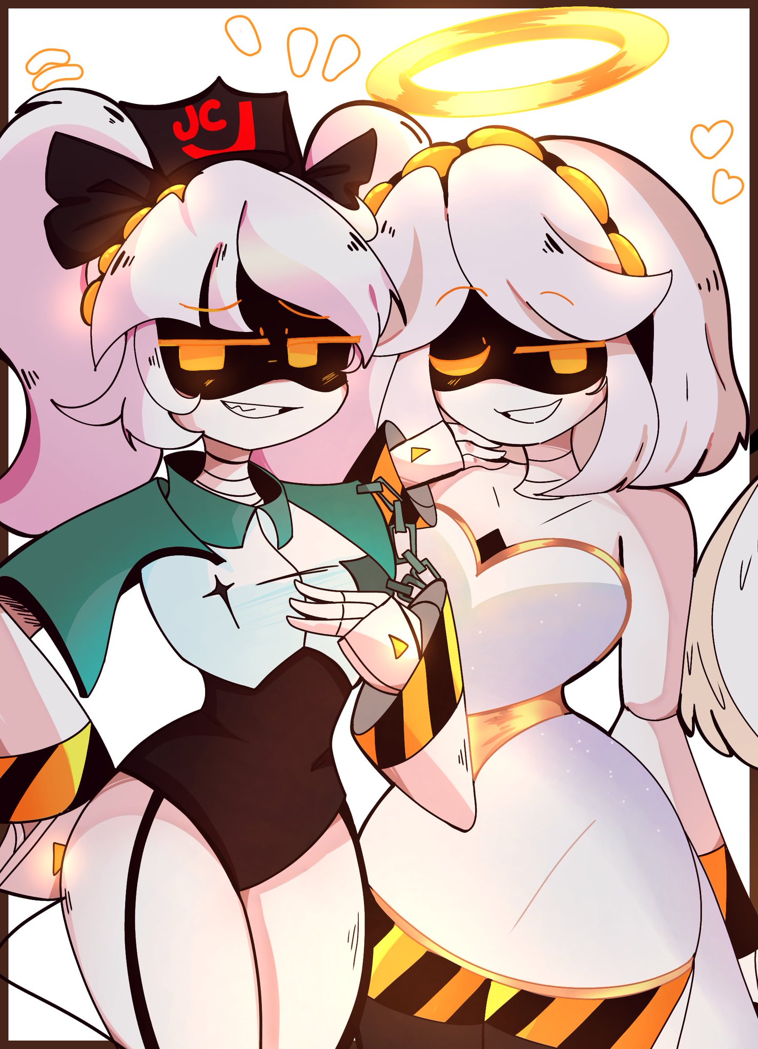 2girls, angel, angel wings, costume, dai honeys, female, female only, j (murder drones), murder drones, sexy, tagme, thick thighs, v (murder drones)