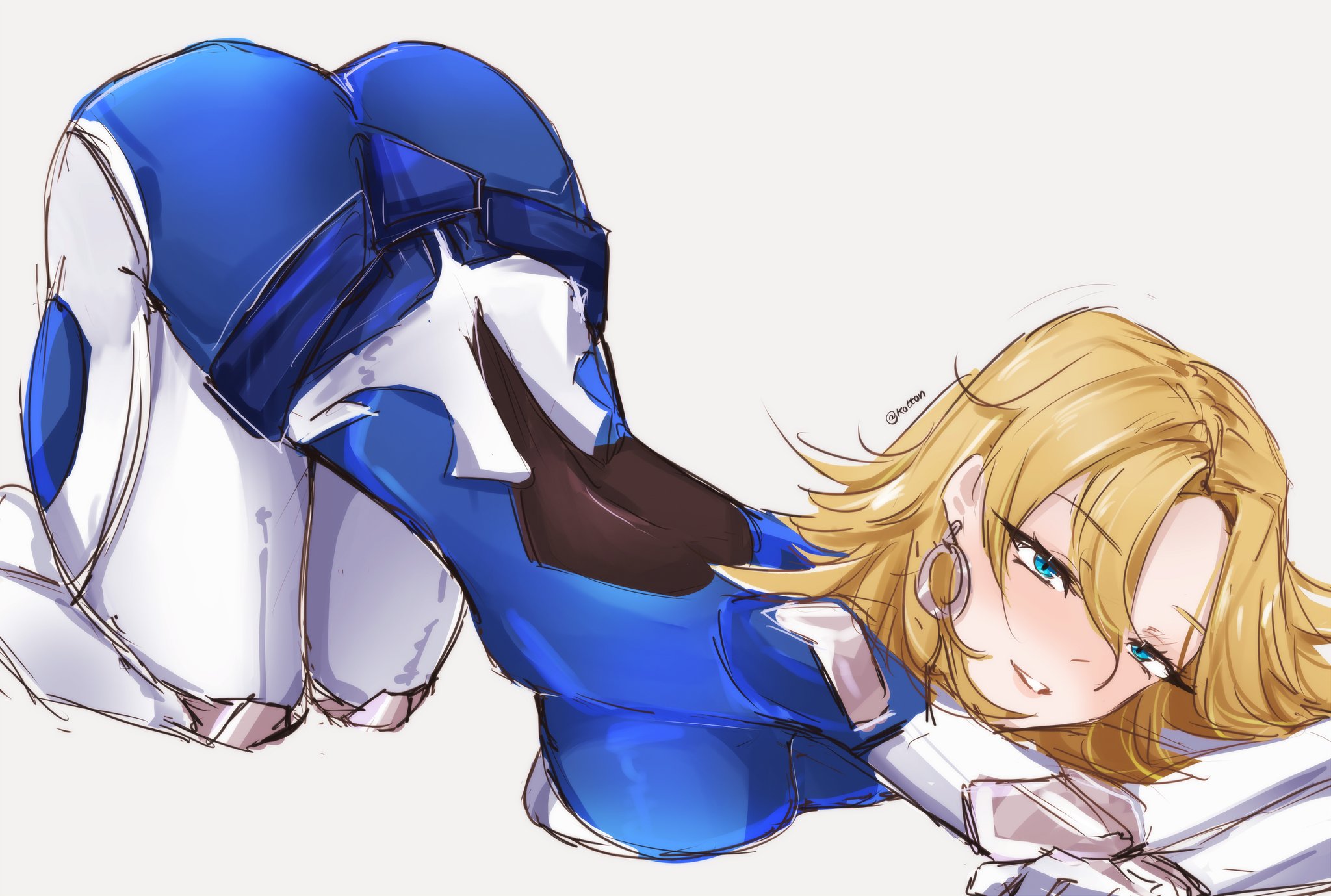 1girls, 2d, ass, ass up, blonde hair, fantastic four, female, female focus, female only, invisible woman, invisible woman (marvel rivals), light skin, light-skinned female, looking at viewer, marvel, marvel comics, marvel rivals, serafineart1001, solo, sue richards, sue storm, superheroine, white background