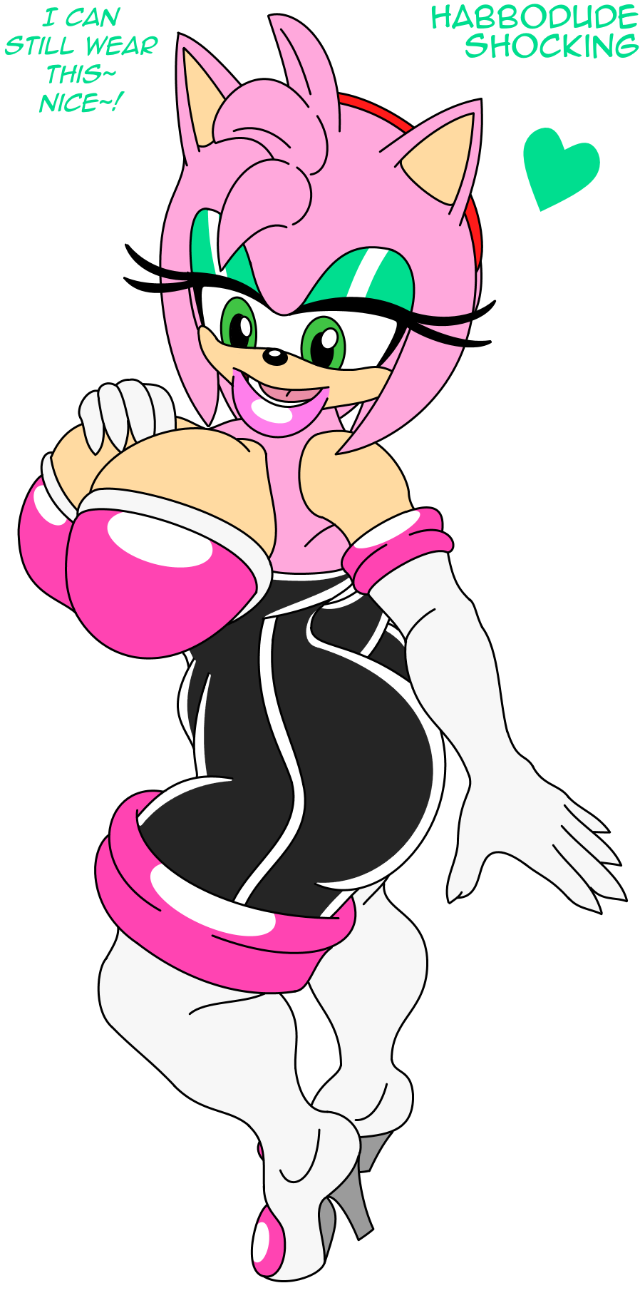 amy_rose big_breasts bimbo bitch bodysuit bubble_butt curvy_figure habbodude horny_female hot neckline rouge_the_bat_(cosplay) shocking_(artist) slutty_pose sonic_(series) spandex_suit thick voluptuous_female