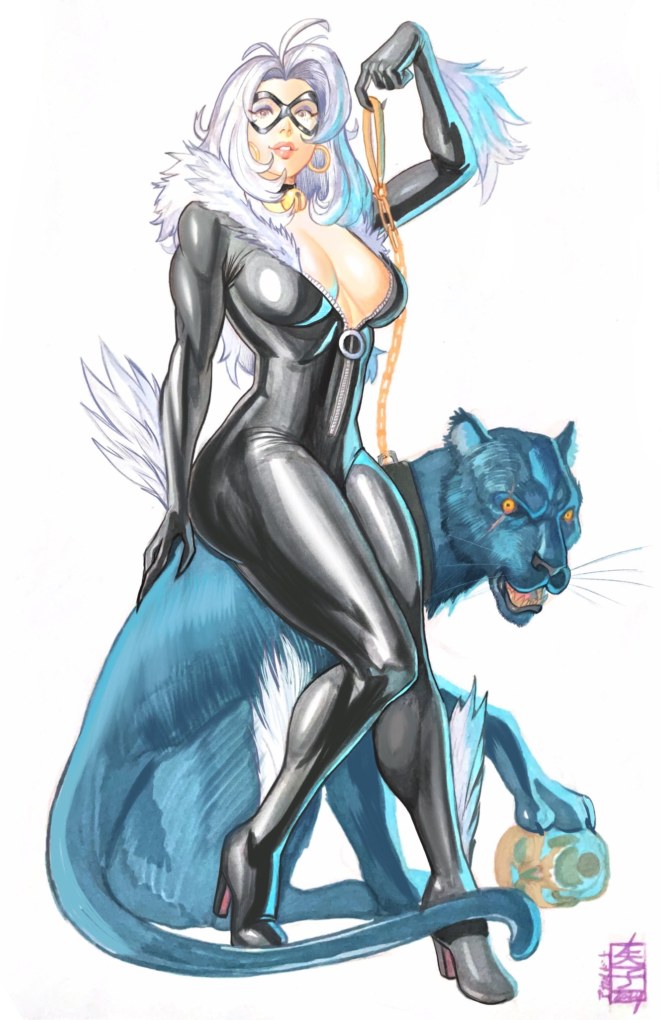 1girls 2025 acecore ass big_ass big_breasts black_cat_(marvel) black_panther bodysuit breasts chains choker color colored commission commission_art earings eyelashes eyeshadow felicia_hardy female female_only gloves hips hourglass_figure light-skinned_female light_skin long_gloves looking_at_viewer marvel marvel_comics mask masked masked_female painting_(artwork) panther pinup red_lipstick seductive seductive_look shiny shiny_ass shiny_clothes skin_tight solo solo_female spider-man_(series) superheroine tight_clothes tight_clothing voluptuous voluptuous_female waist white_fur white_hair zipper zipper_down zipper_pull_tab