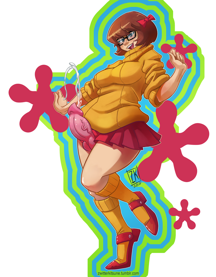 1futa, 2016, animal genitalia, animal penis, brown hair, canine penis, clothed, clothing, cum, cumshot, dickgirl, ejaculation, eyewear, futa only, futanari, glasses, hair, human, human with animal genitalia, human with canine penis, intersex, looking at viewer, mammal, open mouth, orgasm, penis, scooby-doo, short hair, solo, solo futa, vein, velma dinkley, what, zwitterkitsune