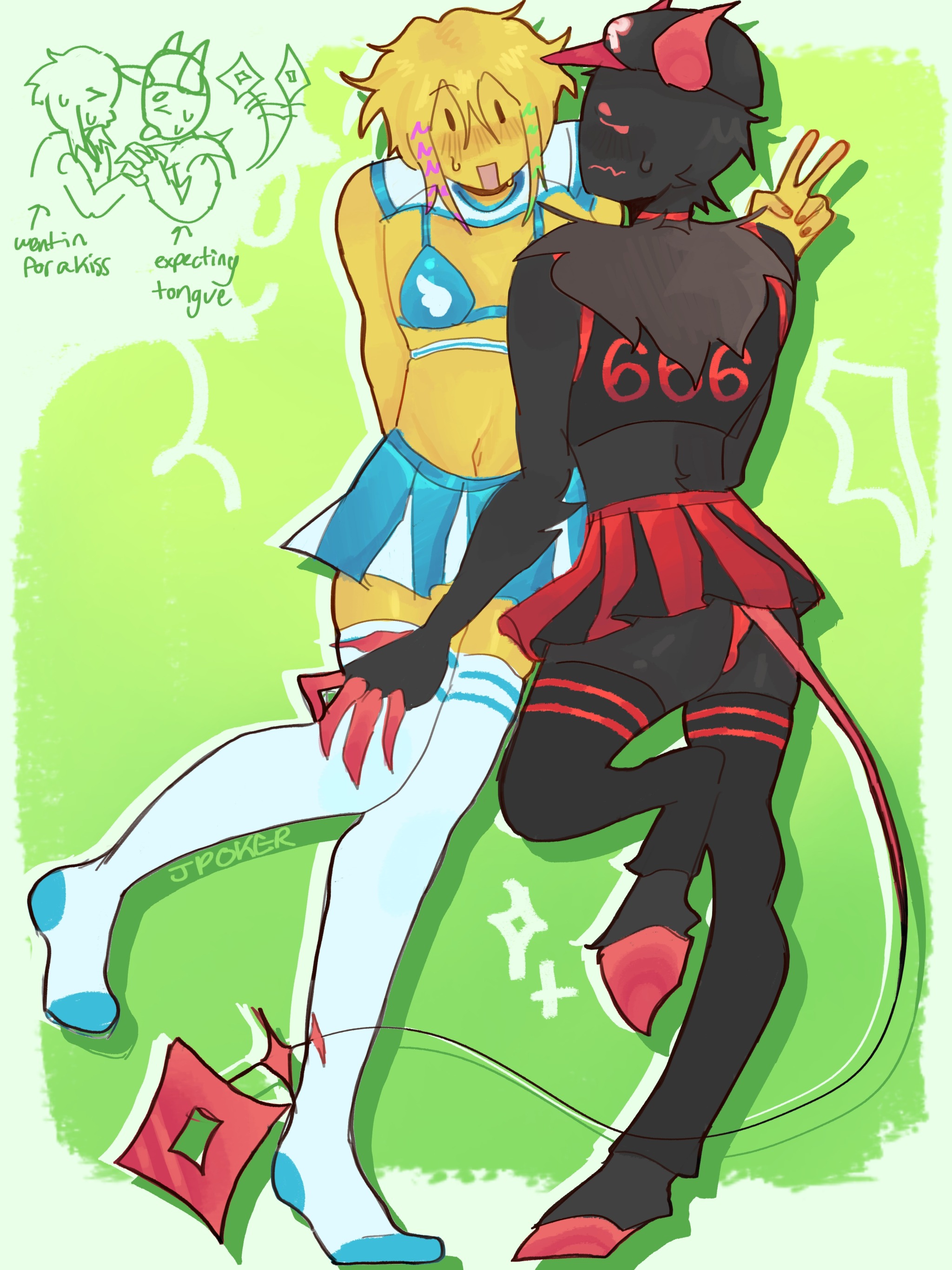 1boy, 1girls, artist name, balls, balls in panties, bikini, bra, crop top, female, femboy, forsaken (roblox), guest 666, guest 666 (forsaken), male, noob, noob (forsaken), panties, questionable, roblox, roblox game, robloxian, scene noob, self upload, skimpy clothes, skirt, stomach, suggestive, tagme, thighhighs