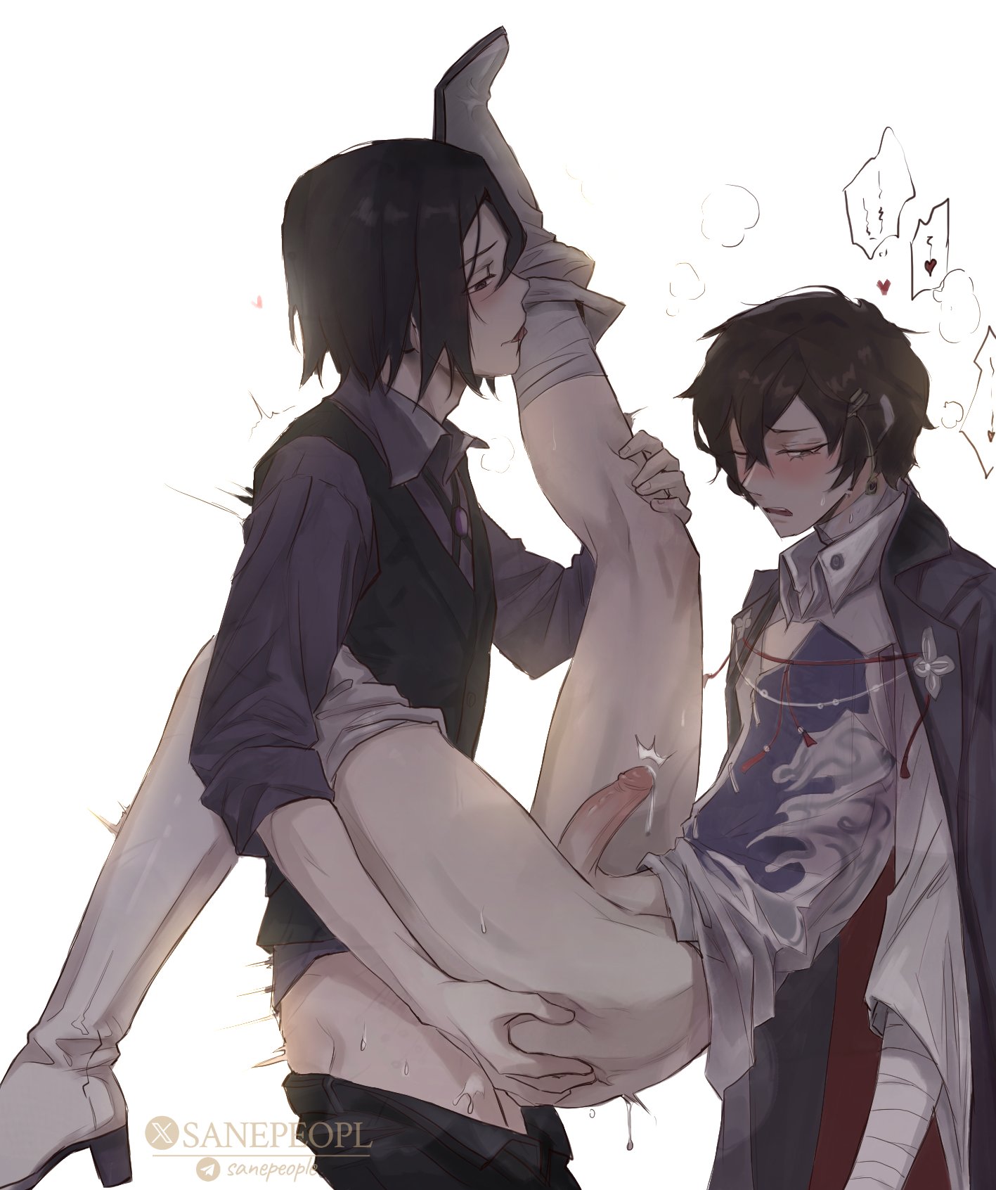 bungo stray dogs, bungou stray dogs, dazai osamu, fyodor dostoevsky, gay, gay anal, gay sex, male, male focus, male only, male penetrated, male penetrating male, male/male, osamu dazai, partially clothed, yaoi
