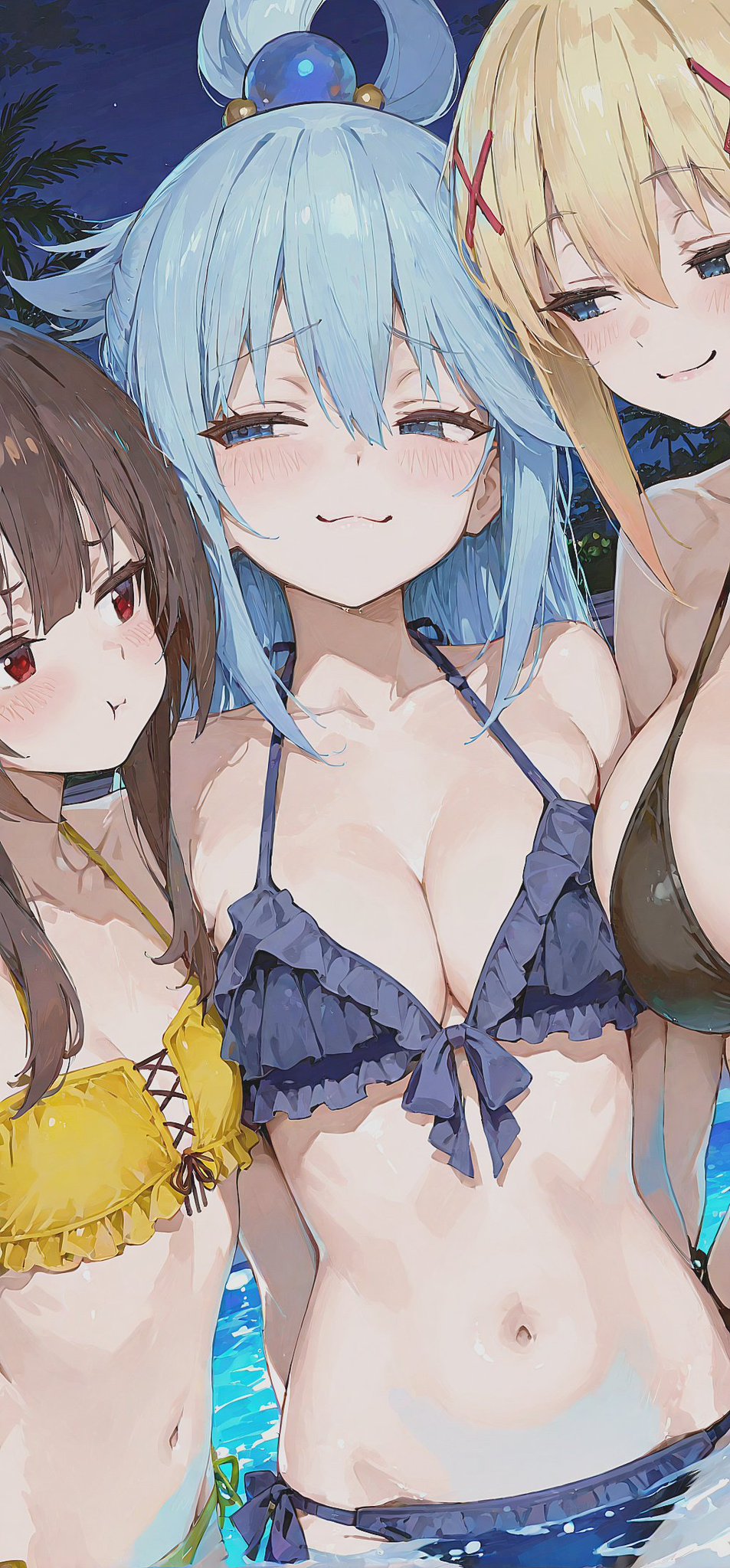 3girls, ai generated, aqua (konosuba), darkness (konosuba), female, female only, kono subarashii sekai ni shukufuku wo!, konosuba, megumin, multiple females, multiple girls