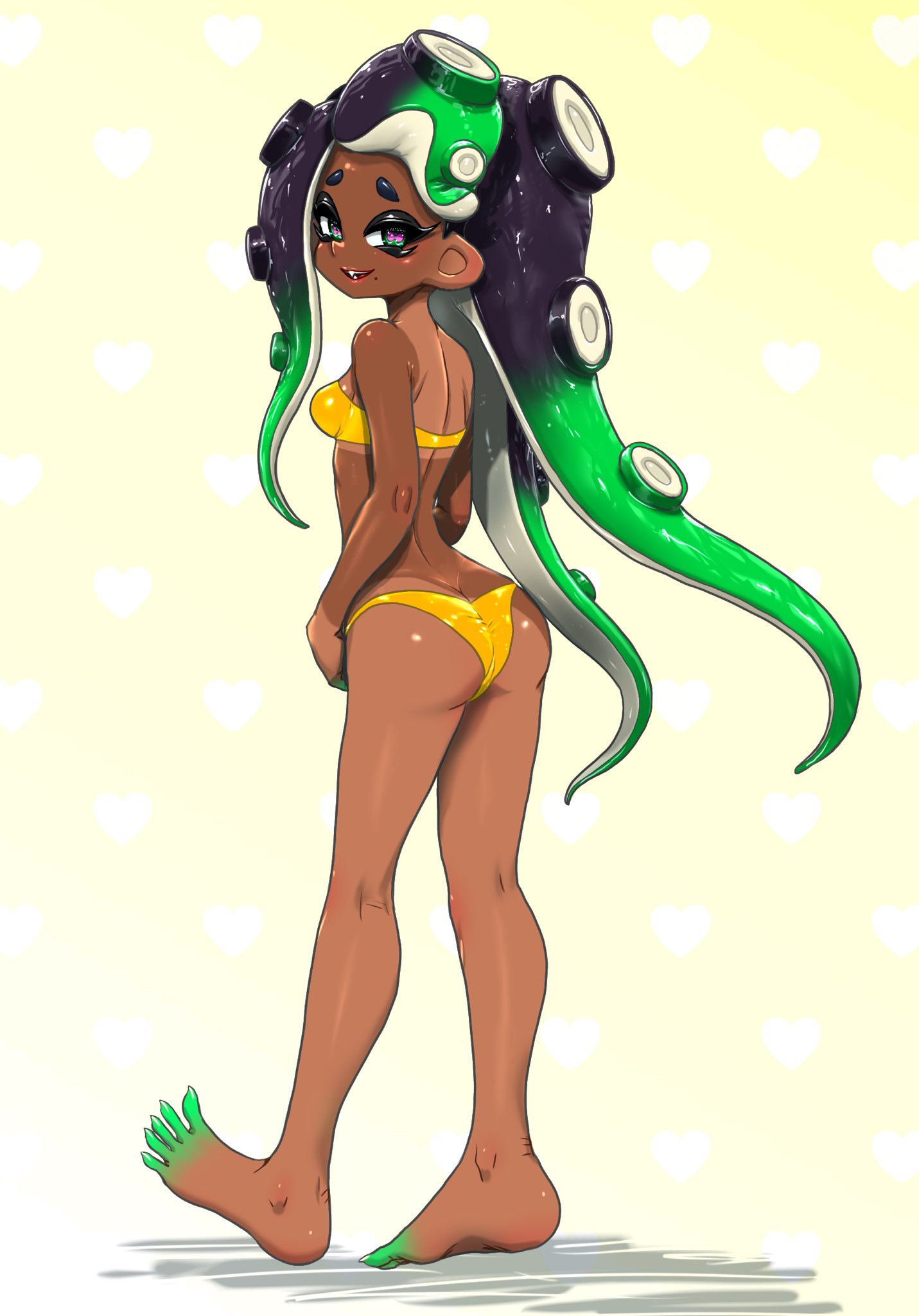 bikini, female, koharuno2, marina (splatoon), marina ida, octoling, octoling girl, off the hook, off the hook (splatoon), splatoon, splatoon (series), splatoon 2, tagme, tanline, tanlines, tentacle hair