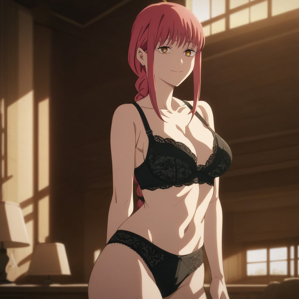 1girls ai_generated black_bra black_panties black_underwear chainsaw_man makima_(chainsaw_man) solo underwear