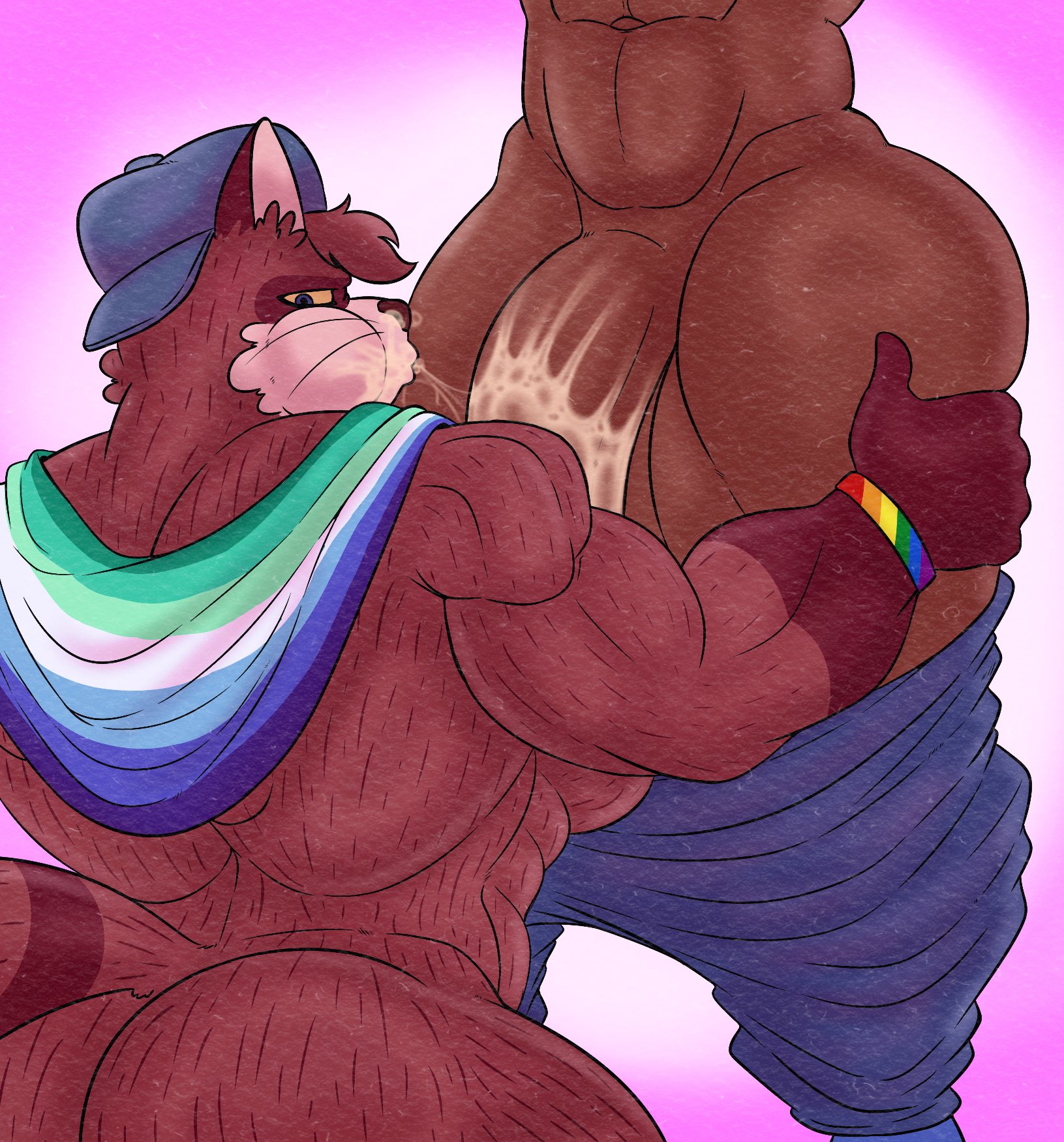 2boys, big penis, blowjob, furryonline1, gay, gay male pride colors, gay pride colors, huge cock, male, male only, mouth closed, mouth full of cum, mouthful, nth6969, oral, oral sex, penis, pride color clothing, pride colors, saliva, vincian pride colors, yaoi