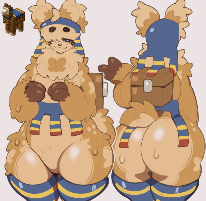 ambiguous gender, big ass, fat ass, fur, llama, llama (minecraft), smile, stonic, thick thighs, thighhighs