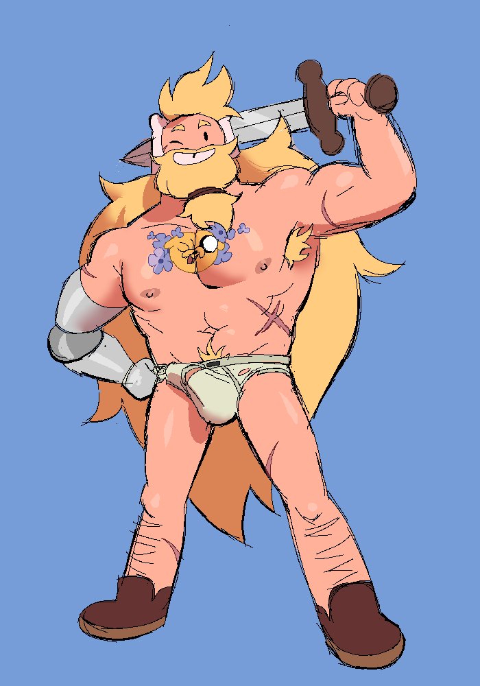 abs, adult finn, adventure time, armpit hair, armpits, balls, bara, beard, bionic arm, blonde hair, blush, briefs, cartoon network, erection, finn the human, fionna and cake, gay, hairy, hairy legs, hairy male, happy, happy male, hat, long hair, long hair male, male, male only, male/male, mechanical arm, muscles, muscular, muscular male, nipples, pecs, precum, pubes, pubic hair, sagingbarko, scar, scared, scars, simple background, sword, tattoo, topless, underwear, white background, yaoi