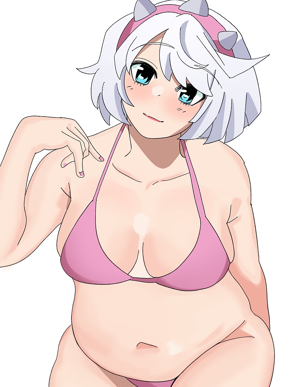 1girls, big breasts, bikini, breasts, chubby, chubby female, elphelt valentine, female, guilty gear, guilty gear strive, sealgooner, white background, white hair