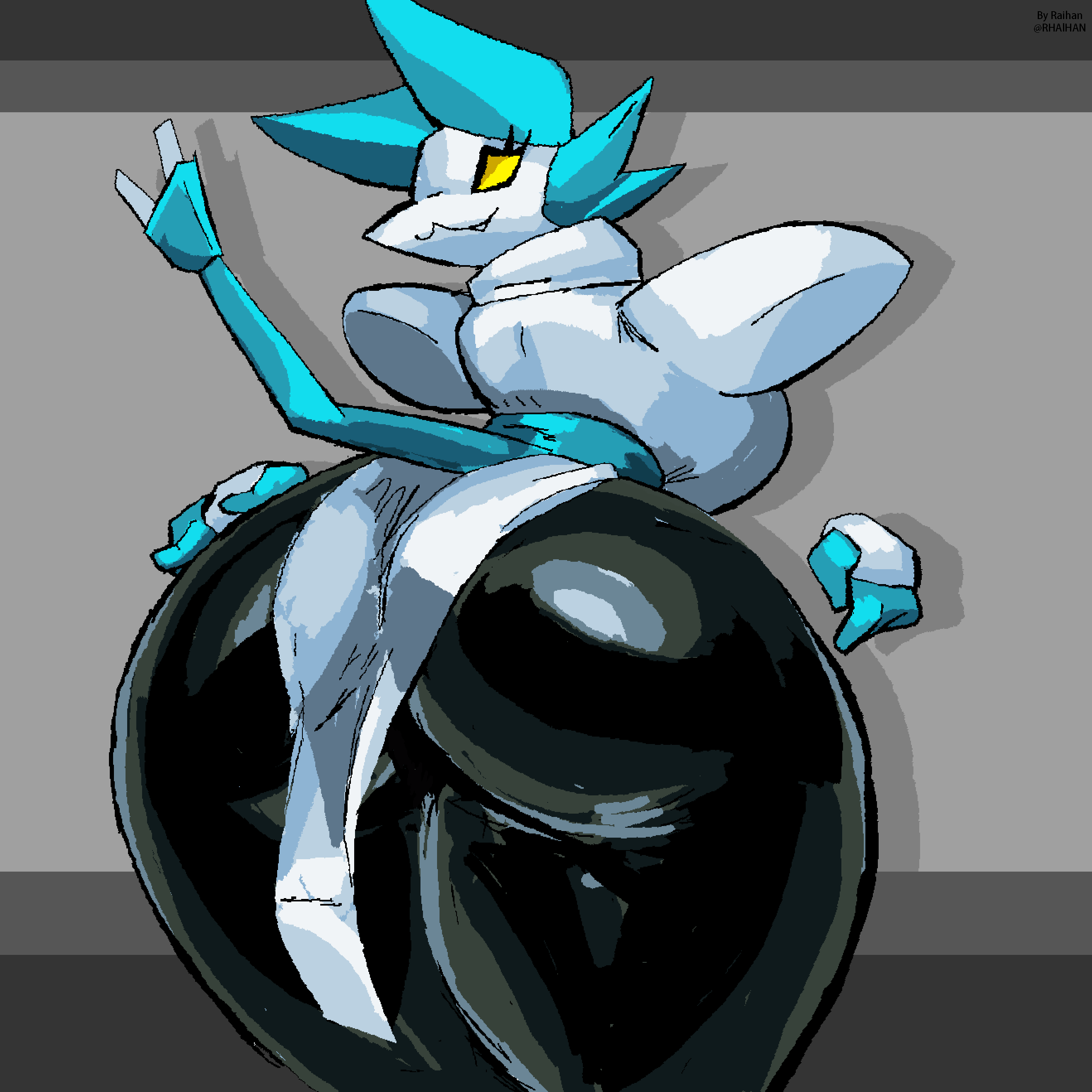 artist_request ass ass_focus big_ass big_breasts breasts clothed clothing deltarune deltarune_chapter_2 large_ass looking_at_viewer looking_back no_background tasque_manager_(deltarune) thick_thighs thunder_thighs