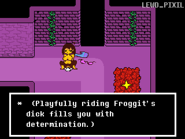 aged_up breasts clothing_aside doggy_style edit female female_frisk frisk froggit lewd_pixil nude_female pixel_art ruins sex smaller_male sprite straight topless undertale