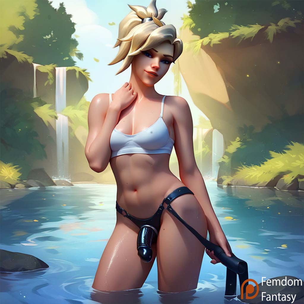 ai_generated blizzard_entertainment dildo dominant_female domination dominatrix femdom femdomfantasyai mercy mercy_(overwatch) overwatch strap-on