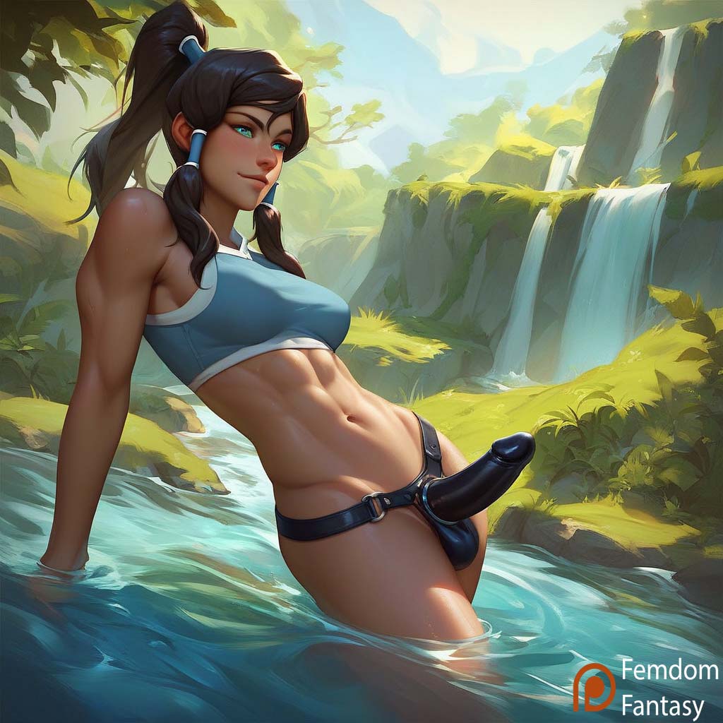 ai_generated avatar_legends femdomfantasyai korra nature nickelodeon nicktoons outdoors strap-on strap_on the_legend_of_korra water