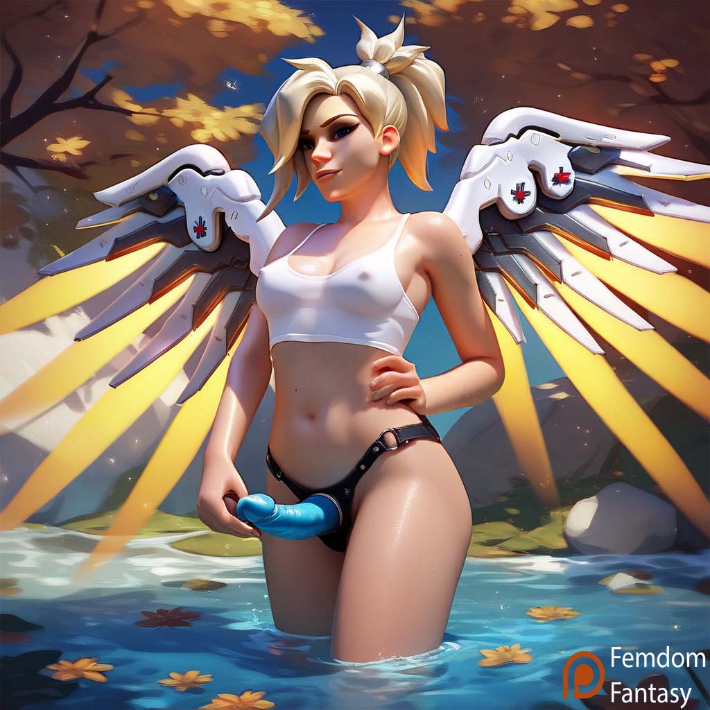 ai_generated blizzard_entertainment dildo dominant_female domination dominatrix femdom femdomfantasyai mercy mercy_(overwatch) overwatch strap-on