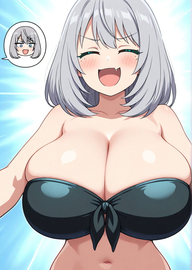 ai_generated bikini blue_eyes female huge_breasts shoulder_length_hair silver_hair teamrocktgrl tejina_senpai tejina_senpai_(character) tejina_senpai_(series)