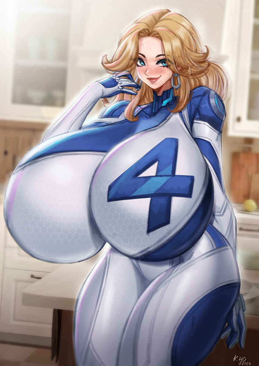 1girl 1girls alternate_body_type alternate_breast_size blonde_hair blush bodysuit breasts breasts_bigger_than_head curvy earrings enormous_breasts fantastic_four female gigantic_breasts gloves huge_breasts invisible_woman kyopink lips long_hair looking_at_viewer marvel marvel_rivals massive_breasts mature_female milf nose_blush open_mouth parted_bangs shiny_clothes shiny_hair sue_richards sue_storm tight_bodysuit tight_clothes tight_clothing tight_fit