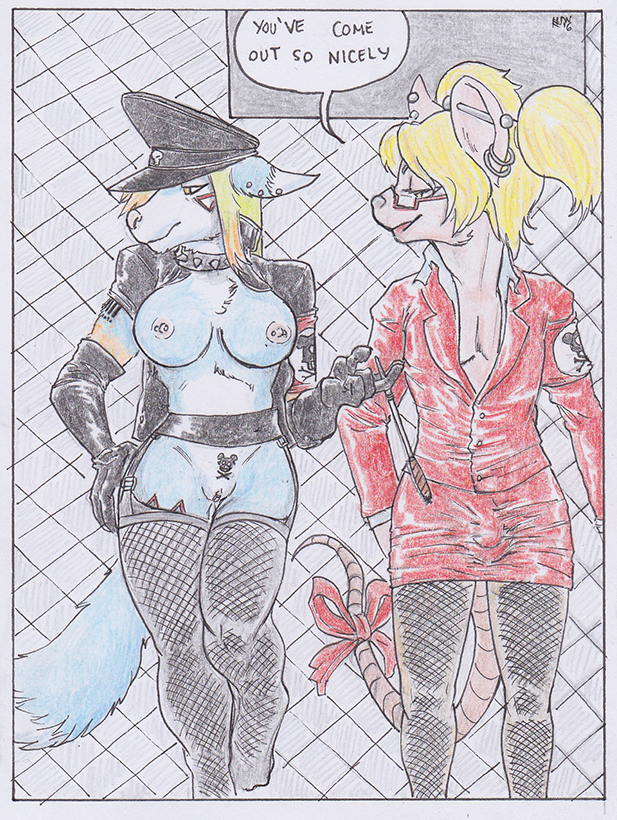 anthro barcode breasts canine cigar clothed clothing collar female fox furry girly hym_(artist) hypnosis kiki_kalani male mammal mind_control mouse piercing pussy rodent smoking tattoo text uniform