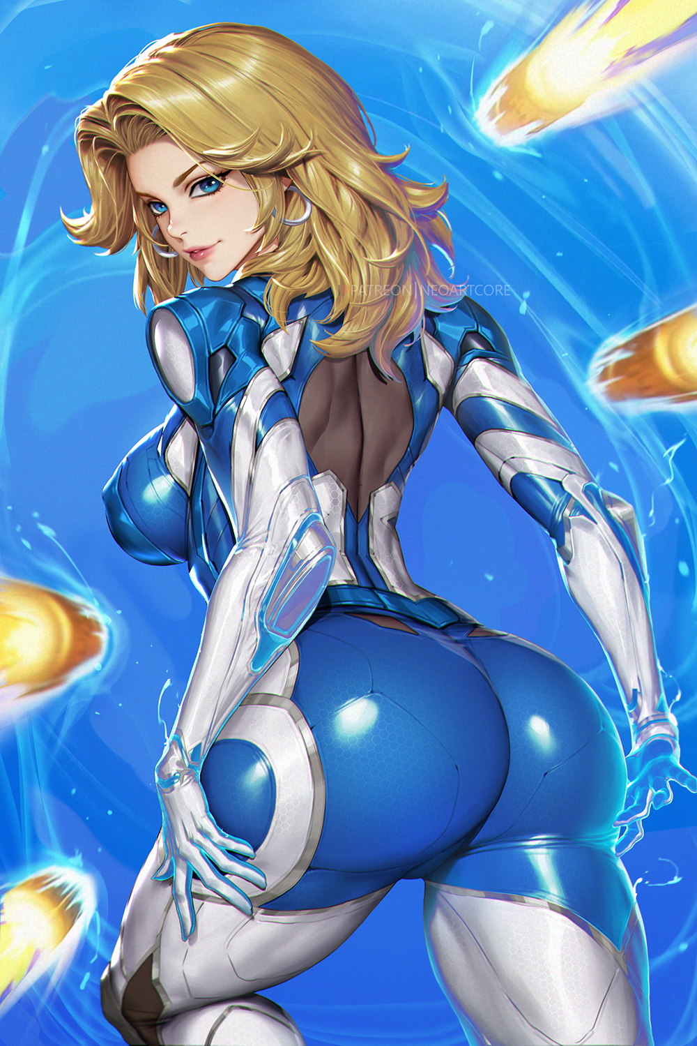 1girls 2d ass ass_focus back back_view big_ass big_breasts big_butt blonde_hair blue_eyes clothed clothing color fantastic_four female female_focus female_only hi_res invisible_woman invisible_woman_(marvel_rivals) large_breasts light-skinned_female light_skin long_hair looking_at_viewer marvel marvel_rivals neoartcore solo solo_female sue_richards sue_storm tagme thick_thighs