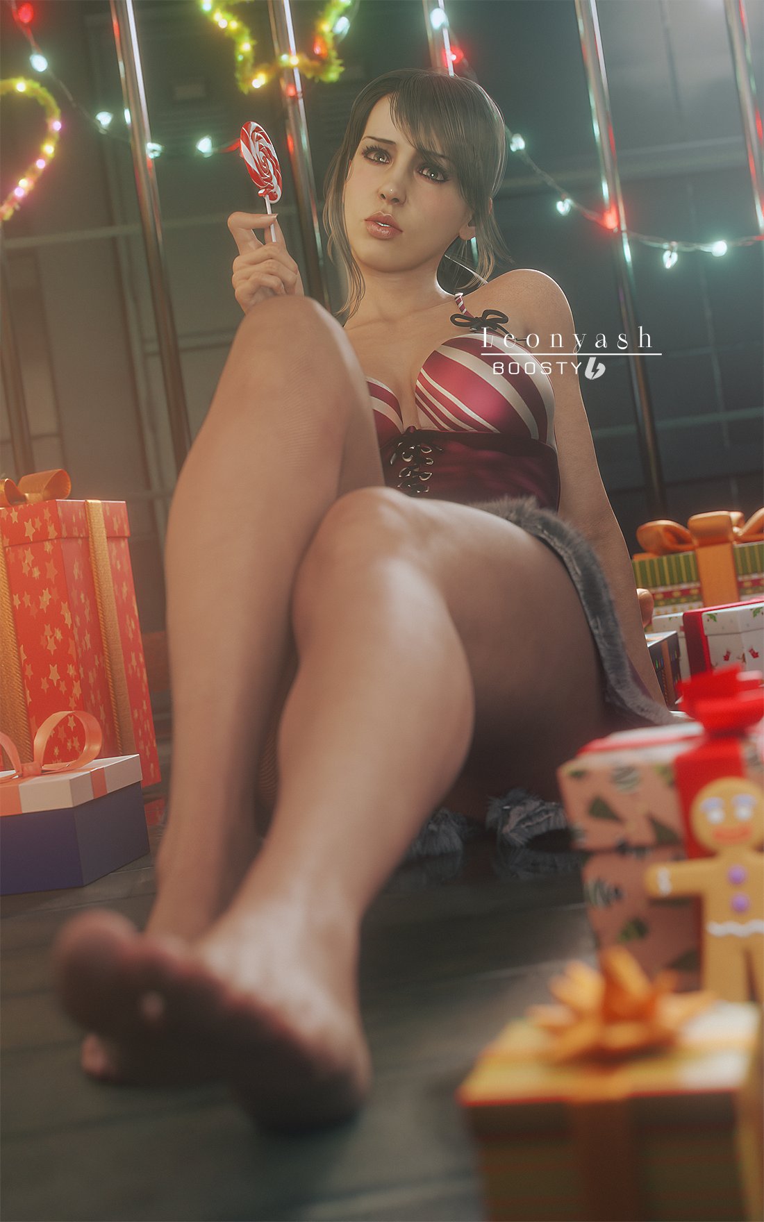 3d, big breasts, big thighs, bitch, christmas, cleavage, feet, female only, gift, huge thighs, leonyash3d, metal gear solid, metal gear solid v, miniskirt, mommy, pawg, perfect body, perfect legs, quiet (metal gear), santa costume, santa dress, thick thighs, thighhighs