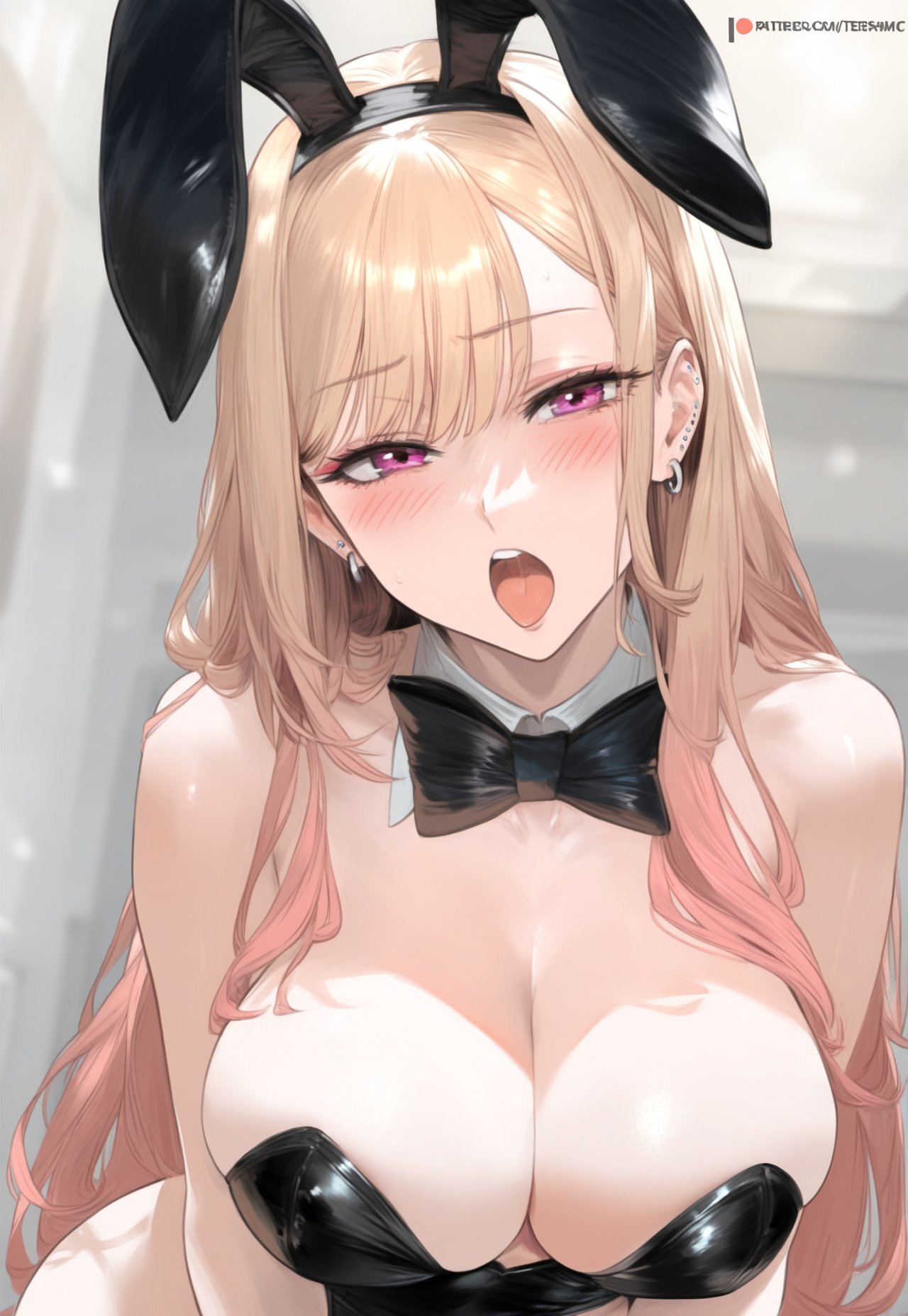 1girls ai_generated animal_ears bangs bare_shoulders black_bow black_bowtie black_leotard black_neckwear blonde_hair blush bow bowtie breasts bunny_costume bunny_ears bunnysuit cleavage clothing colored_tips curvaceous curvaceous_female curvaceous_figure curvy curvy_figure detached_collar ear_piercing earrings fake_animal_ears female female_focus gradient_hair headwear highleg highleg_leotard hydrolis999 inviting inviting_to_sex jewelry kitagawa_marin large_breasts legwear leotard long_hair looking_at_viewer multicolored_hair neckwear open_mouth piercing pink_eyes pink_hair playboy_bunny presenting presenting_breasts purple_eyes seductive seductive_look seductive_smile smile solo sono_bisque_doll_wa_koi_wo_suru strapless strapless_leotard tail thighs tongue tongue_out voluptuous voluptuous_female wrist_cuffs