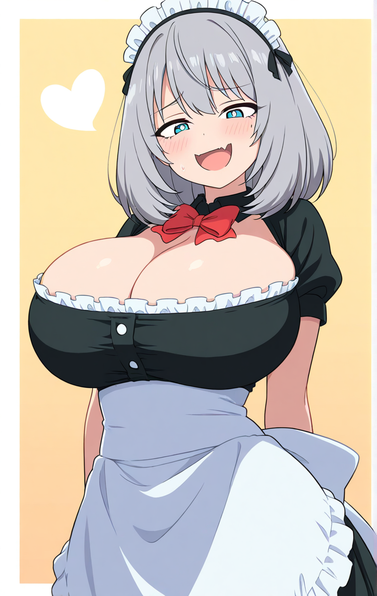 ai_generated blue_eyes female huge_breasts maid maid_uniform shoulder_length_hair silver_hair teamrocktgrl tejina_senpai tejina_senpai_(character) tejina_senpai_(series)