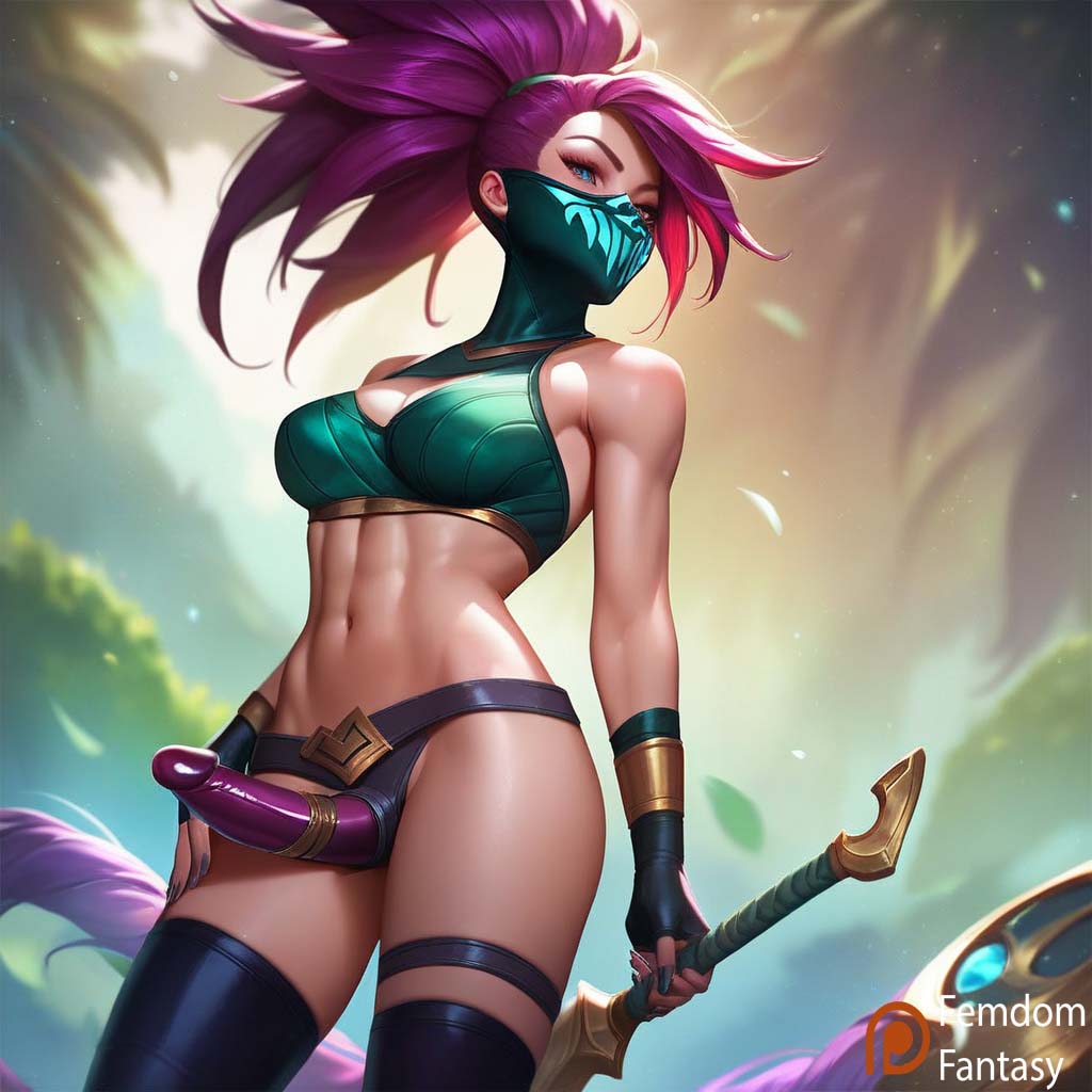 ai_generated akali dildo dominant_female domination dominatrix femdom femdomfantasyai league_of_legends riot_games strap-on