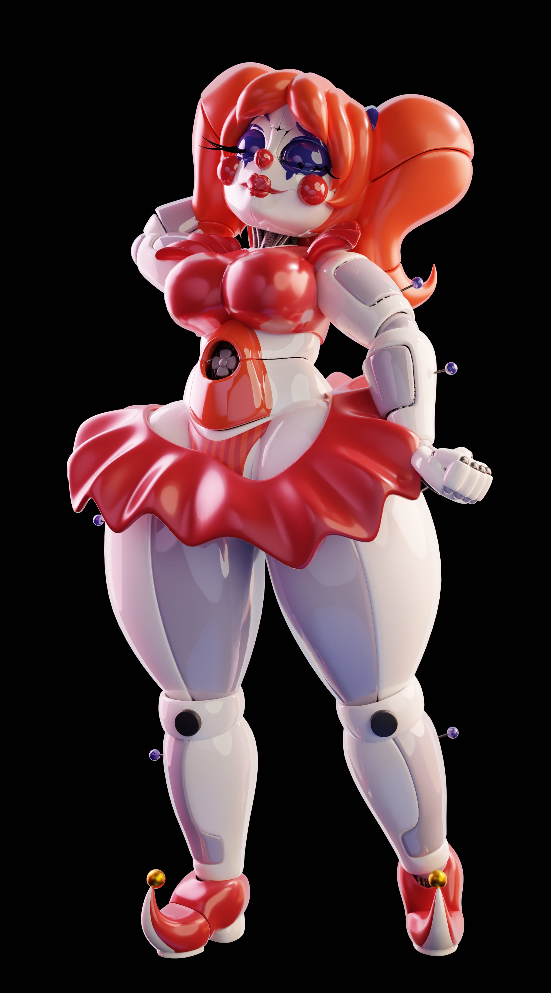 1girls, 3d, 3d (artwork), 3d model, 3d render, animatronic, animatronic female, baby (fnafsl), circus baby, circus baby (cosmic trance), circus baby (fnaf), closed eyes, clothed, clothed female, clothing, clown, clown girl, cosmic trance, female, female focus, female only, five nights at freddy's, five nights at freddy's: sister location, panties, pose, revealing, revealing clothes, robot, robot girl, robot humanoid, solo, solo female, solo focus, white background