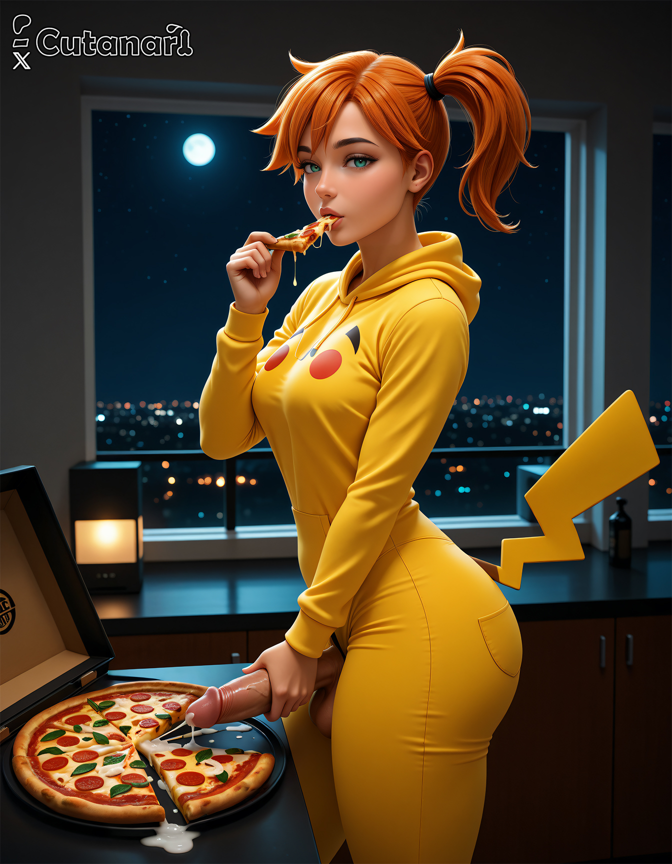 1futa, abs, ai generated, balls, big balls, big breasts, big butt, big penis, big thighs, breasts, chest, cock, cum, cum in food, cum on food, cumming in food, cumming on food, curvy, cutanari, dick, dickgirl, dickgirl only, eating pizza, futa only, futanari, kasumi (pokemon), looking at viewer, nsfw, patreon logo, patreon username, penis, perfect ass, perfect body, perfect boobs, perfect legs, pizza, pokemon, sexy, sexy body, sexy pose, small waist, solo, stable diffusion, testicles, uncensored