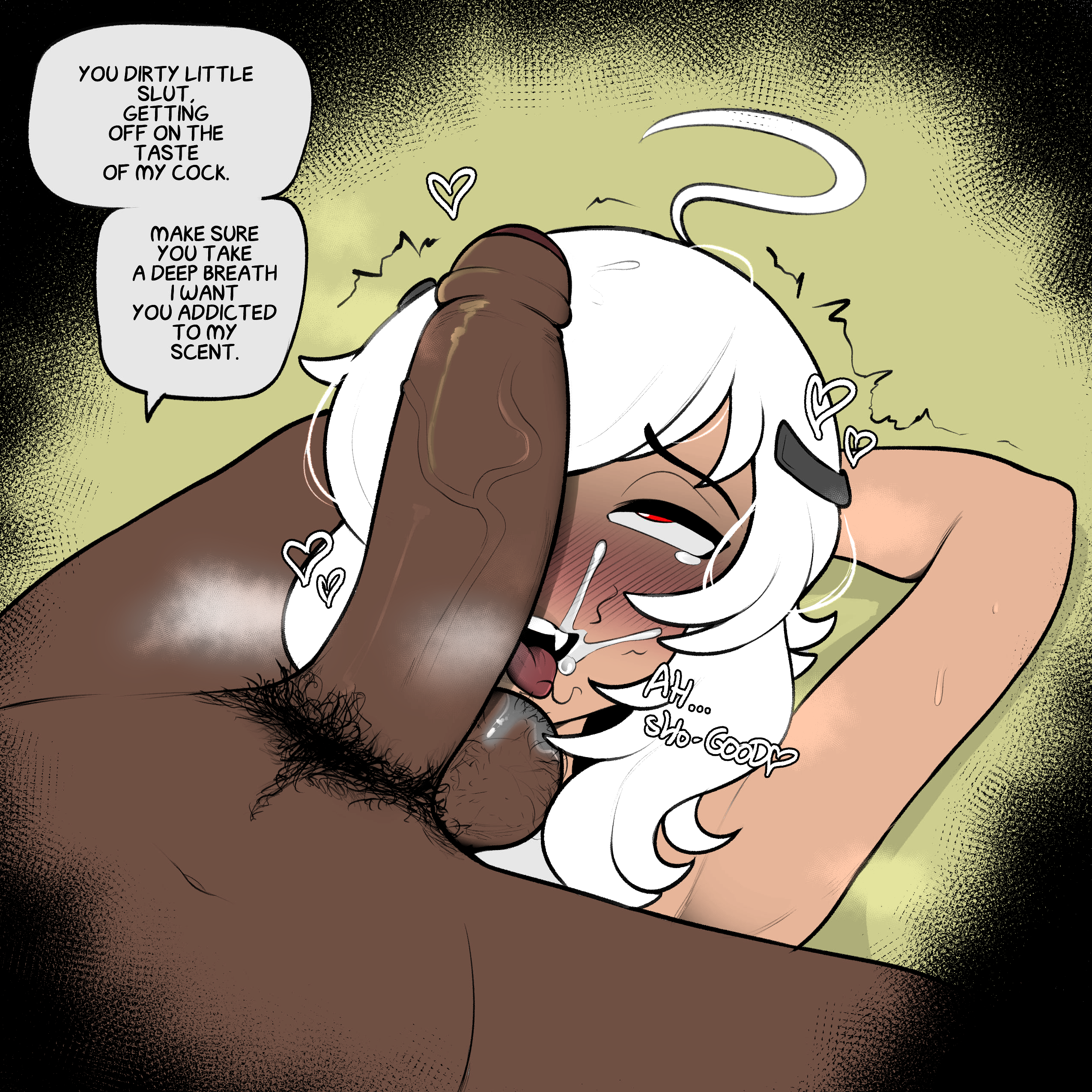 2boys, abarus, after fellatio, after oral, ahe gao, ahegao, ahegao face, arvis (abarus), balls, black pubes, cock, cock hungry, color edit, colored, colored sketch, colorization, colorized, colorshun, cumming from smell, dark-skinned male, erection, femboy, flushed face, gay, happy male, hard cock, heart symbol, interracial, male on femboy, male only, male/male, olfactophilia, open mouth, oral, oral sex, penis, pubic hair, pubic hair in mouth, pubic hair on face, saliva, saliva bubble, saliva on balls, semen, sissy, sniffing, sniffing penis, white hair, white hair femboy, white hair male, yaoi