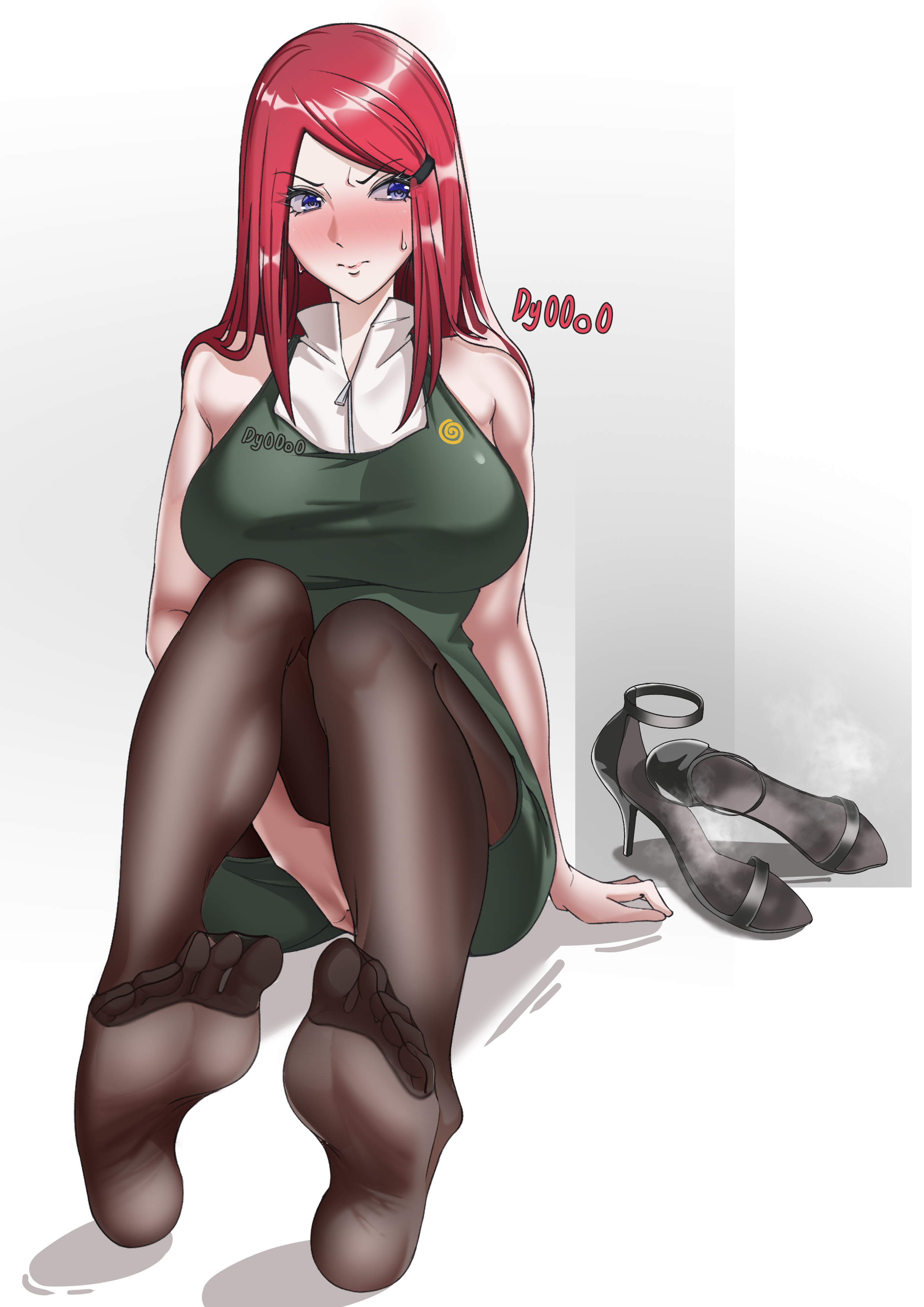 00o0, 1girls, absurd res, absurd resolution, absurdres, bare arms, bare shoulders, bbw, big breasts, black heels, black high heels, blue eyes, blush, busty, clothed, clothing, dress, feet, female, female focus, female only, fingering, fingering self, foot fetish, foot focus, footwear, footwear removed, fully clothed, hairclip, heels, heels removed, hi res, high heels, high heels removed, high resolution, highres, kushina uzumaki, large breasts, legs, light skin, light-skinned female, masturbation, mature, mature female, milf, naruto, naruto (series), naruto shippuden, naruto: road to ninja, nose blush, pale skin, pale-skinned female, pantyhose, pinup, presenting feet, presenting soles, red hair, shonen jump, short dress, shounen jump, shueisha, sitting, smelly feet, smelly shoes, soles, solo, solo female, solo focus, stiletto heels, sweat, sweatdrop, toes, uzumaki kushina, uzumaki symbol, vaginal fingering, very high resolution, weekly shonen jump, weekly shounen jump, wrinkled feet, wrinkled soles