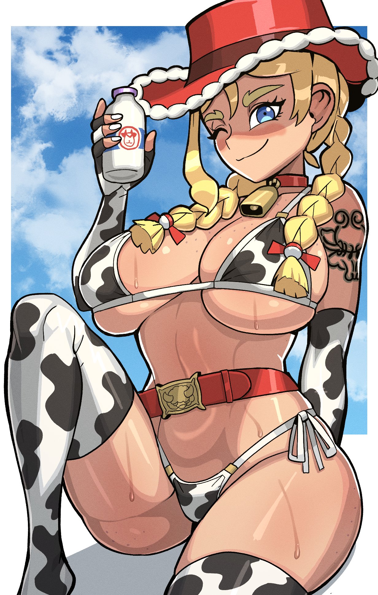 1girls, bbtan, cow print, female, female only, kitt (pokemon), pokemon, pokemon champions, rucola (pokemon), solo