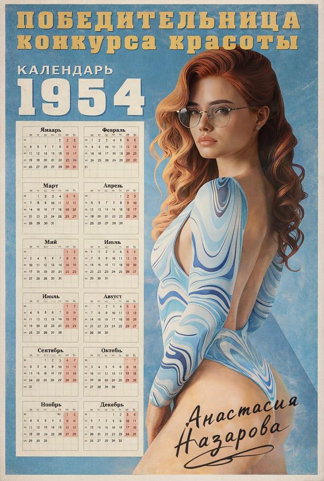 1girls, 3d, 3d (artwork), anastasia nazarova (atomic heart), ass, atomic heart, breasts, calendar pinup, glasses, large ass, official art, swimsuit, text, thighs