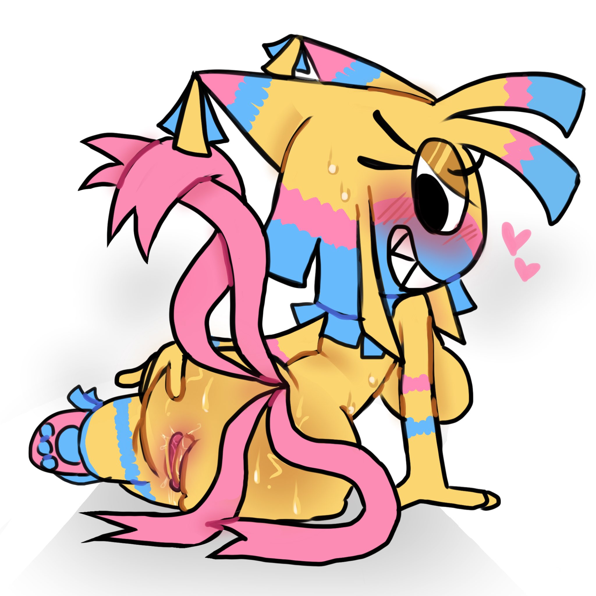 ass, behind view, blush, blushcrunch studio, dandy's world, dandys world, eyelashes, female, heart symbol, pussy, roblox, showing pussy, smile, sodastik, tagme, toonophilia, vaginal, yatta (dandy's world), yellow body, yellow skin