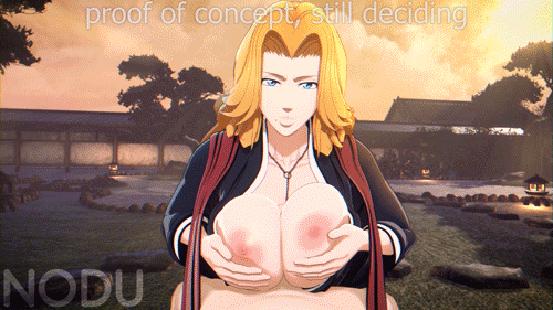 1boy1girl, 3d, 3d animation, animated, big breasts, bleach, blue eyes, breasts, female, fondling breast, looping animation, male, matsumoto rangiku, nodusfm, orange hair, paizuri, pink nipples, pov, studio pierrot, unseen male, work in progress
