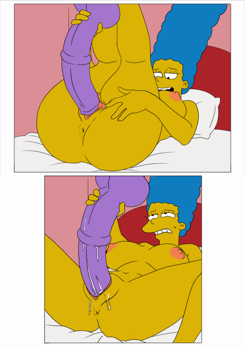 ai generated, animated, anus, ass, big breasts, huge dildo, marge simpson, masturbating, nude, pussy, pussy juice, spread legs, the simpsons, vaginal insertion
