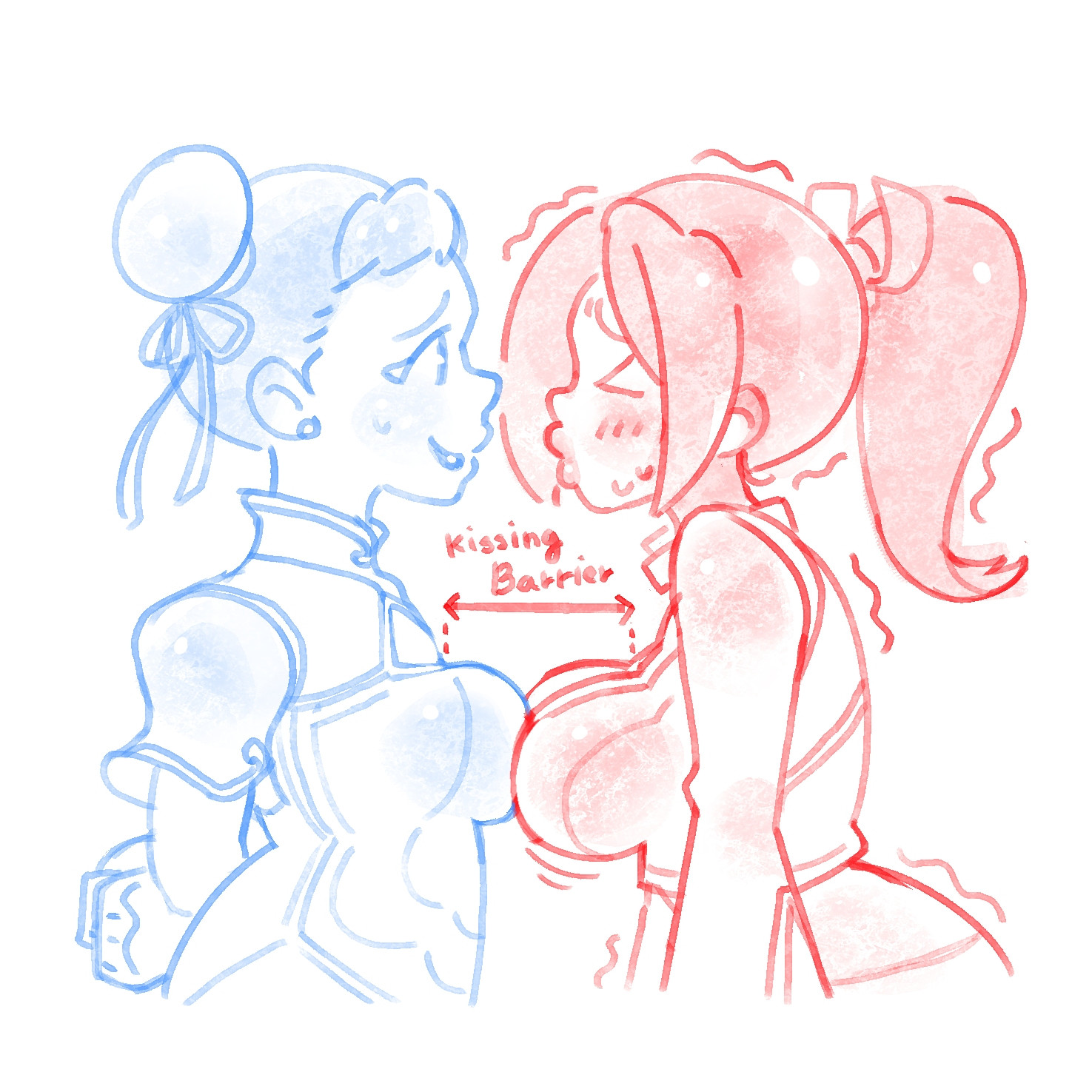 2026, 2girls, big breasts, breast press, breast to breast, breasts, capcom, chun-li, closed eyes, death battle, fatal fury, female, funny, humor, king of fighters, large breasts, mai shiranui, nervous, outtaoutta, puckered lips, smile, snk, street fighter, yuri