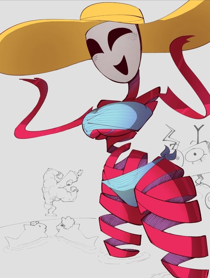 1girls, bikini, gangle (the amazing digital circus), glitch productions, gooseworx, jazzelart, kinger (the amazing digital circus), smile, sunhat, swimsuit, tagme, the amazing digital circus, thick thighs, wide hips, zooble (the amazing digital circus)