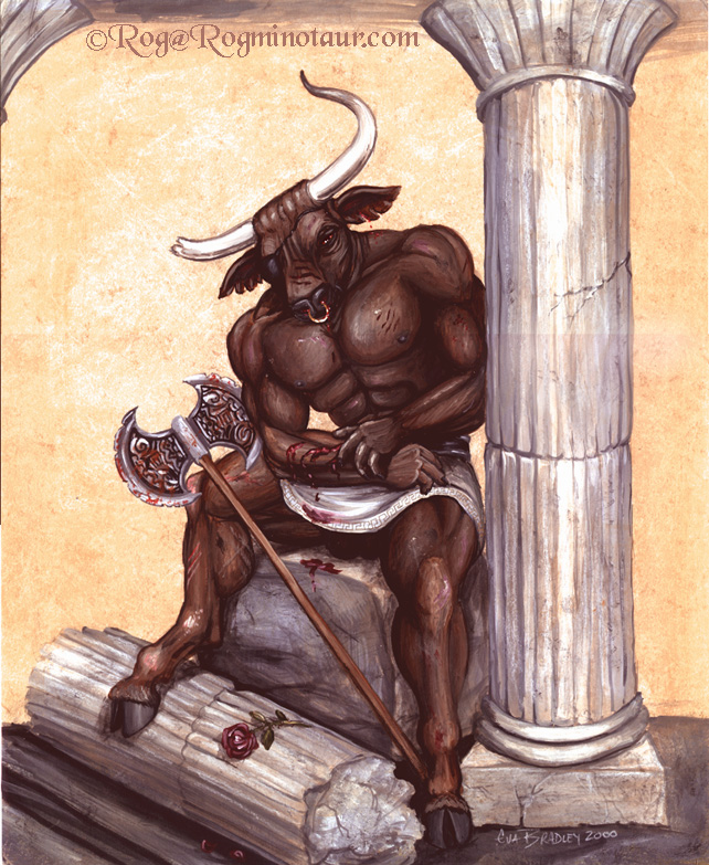 2000 axe blood bovine facial_piercing flower gladiator hooves horn male_only mammal melee_weapon minotaur nose_piercing nose_ring piercing plant rog_minotaur rome rose solo testicles weapon