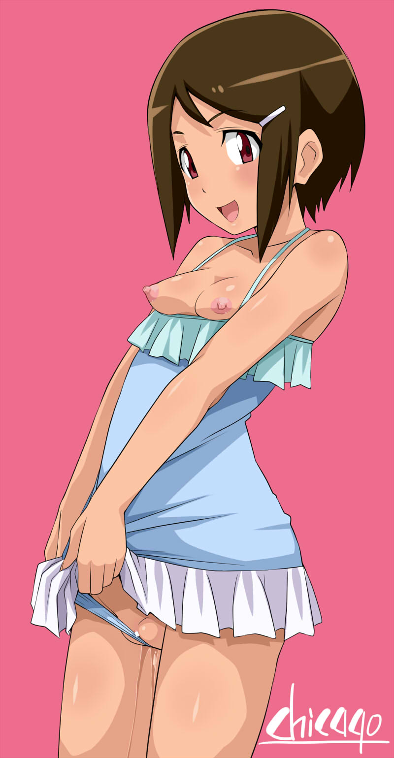 1girls between_labia blue_swimsuit brown_hair chicago-x digimon digimon_adventure_tri. exposed_breasts exposed_pussy female female_only hikari_yagami human innie_pussy nipples pink_nipples pussy_floss pussy_juice short_hair small_breasts solo solo_female swimsuit swimsuit_pull