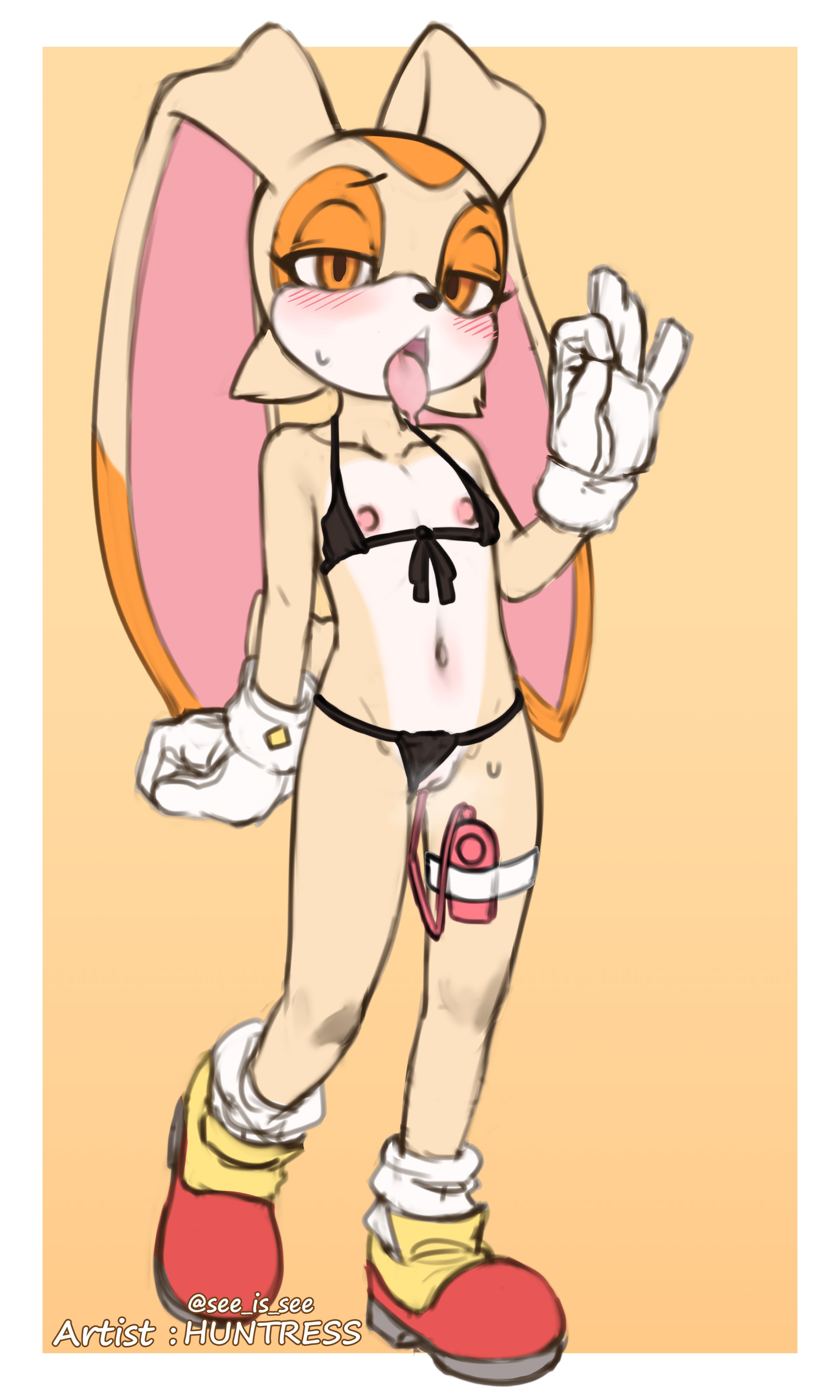 blowjob gesture, cream the rabbit, cub, lagomorph, rabbit, see is see, sega, sex toy, sonic (series), sonic the hedgehog (series), tagme